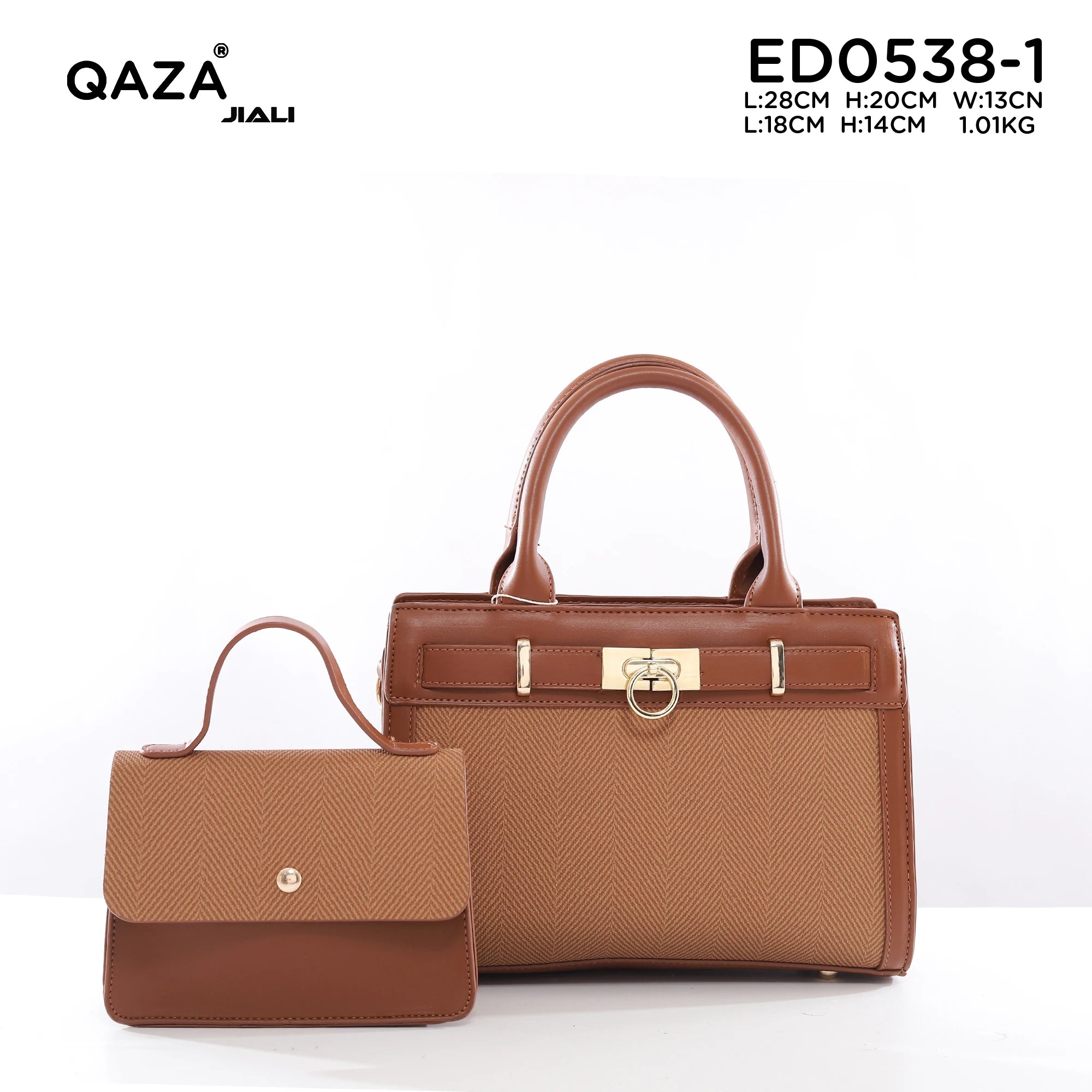 QAZA ED0538-1 Women PU Leather Herringbone Tote Handbag Set