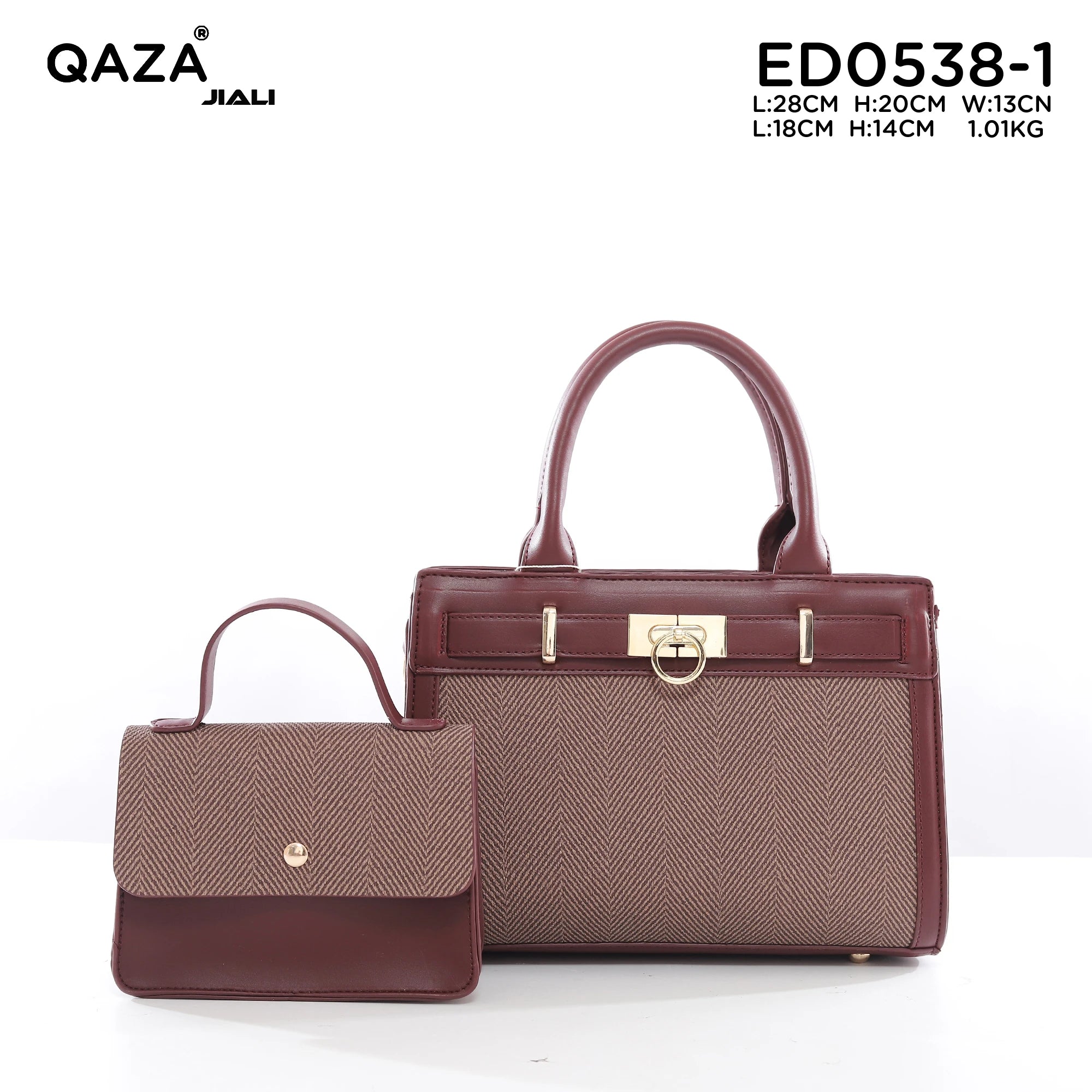 QAZA ED0538-1 Women PU Leather Herringbone Tote Handbag Set