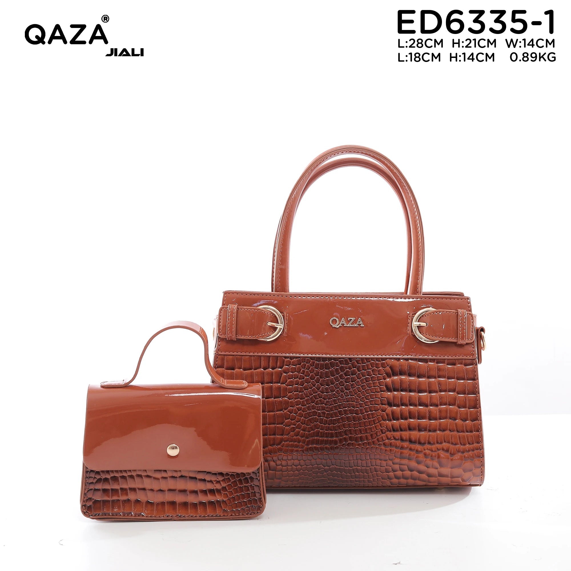 QAZA ED6335-1 Women PU Leather Crocodile Embossed Tote Handbag Set