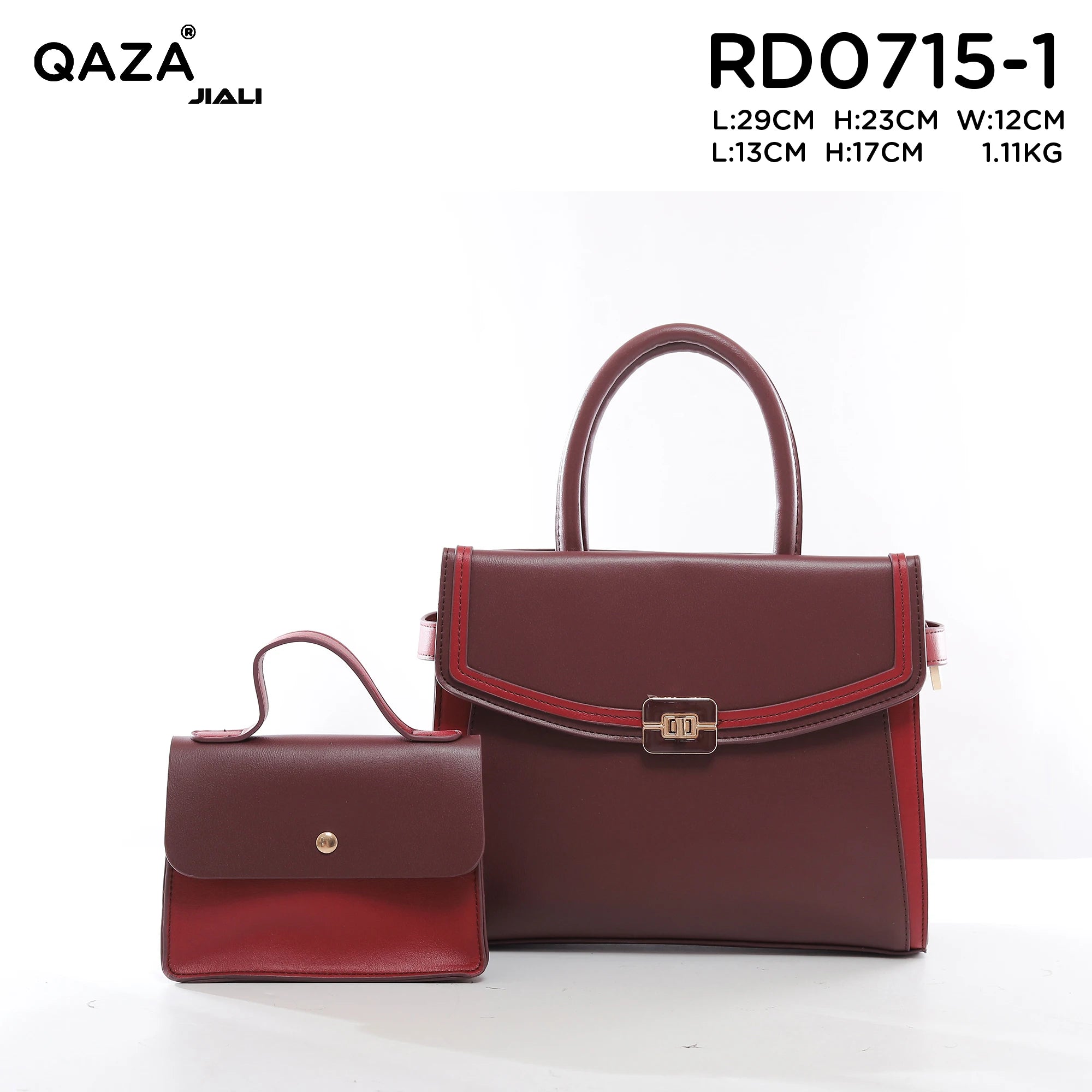 QAZA PD0715-1 Women PU Leather Contrast Trim Tote Bag Set