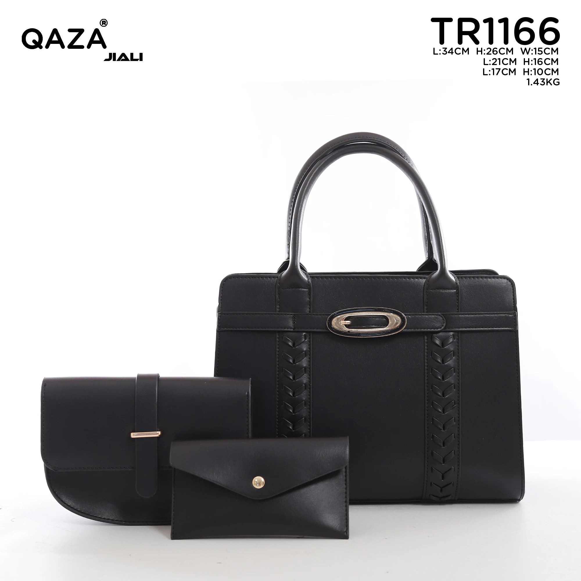 QAZA Women PU Leather 3-in-1 Large Capacity Tote Shoulder Handbag Set
