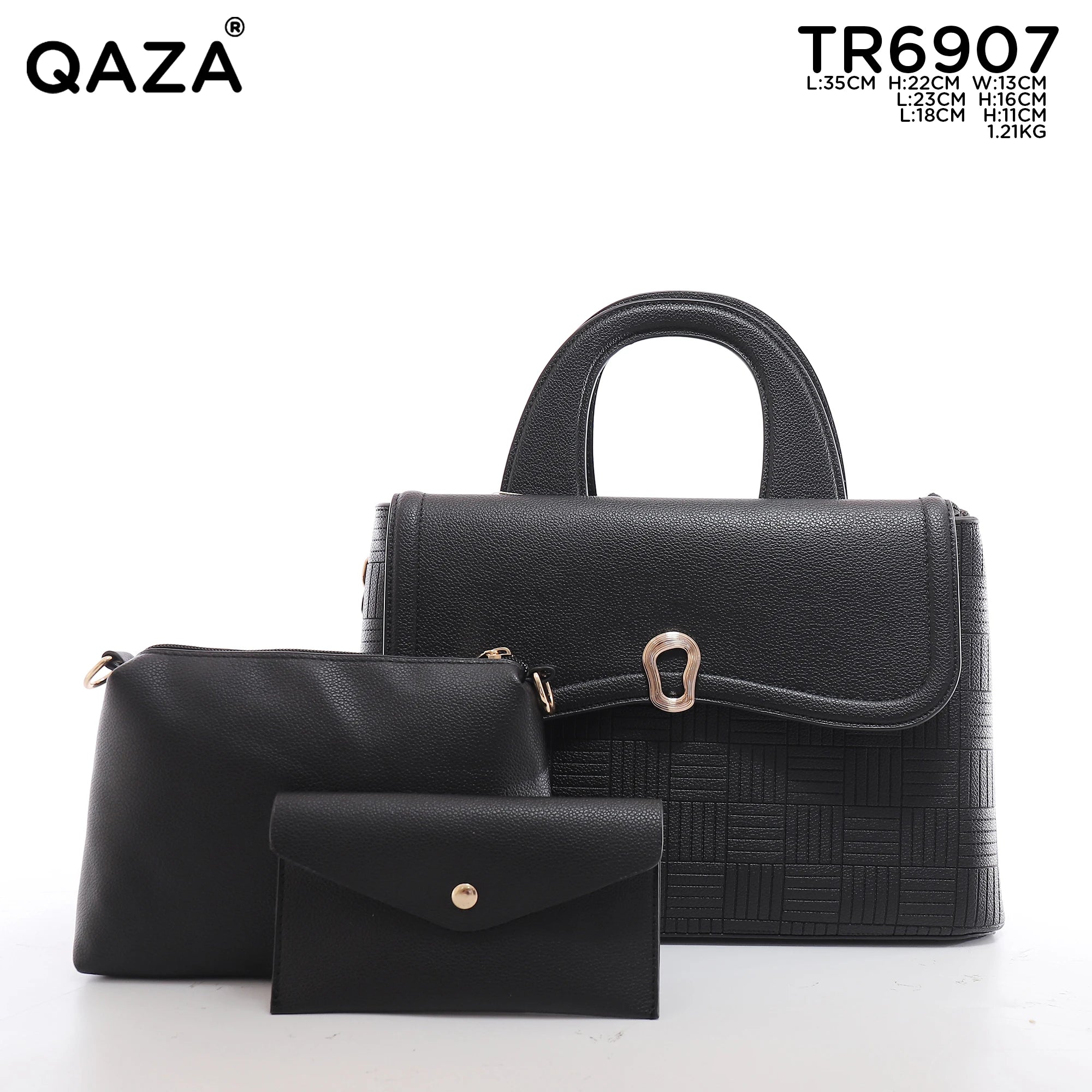 QAZA TR6907 Women PU Leather Crocodile Woven Pattern Tote Bag Set