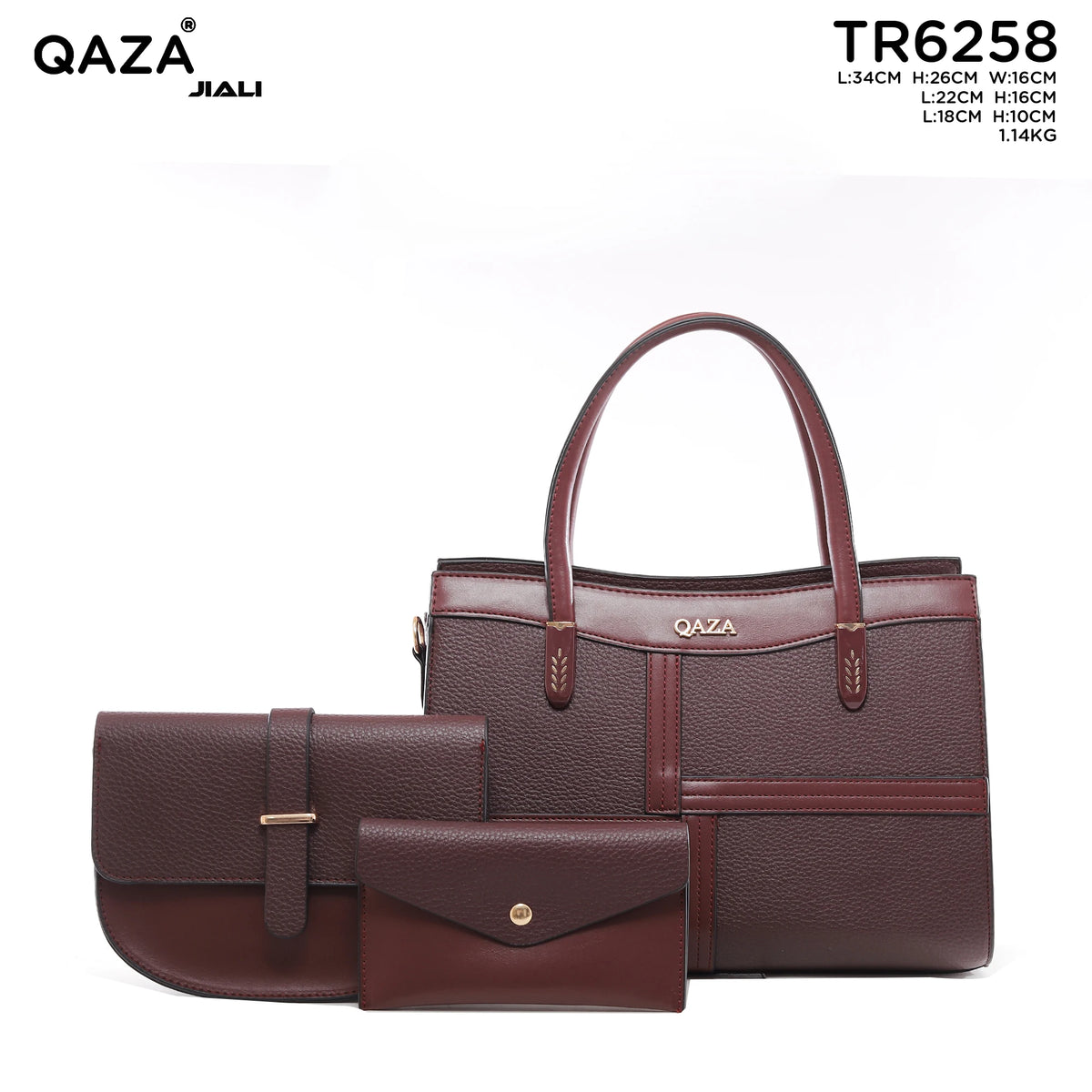 QAZA Women PU Leather Patchwork Color Block Tote Shoulder Handbag Set