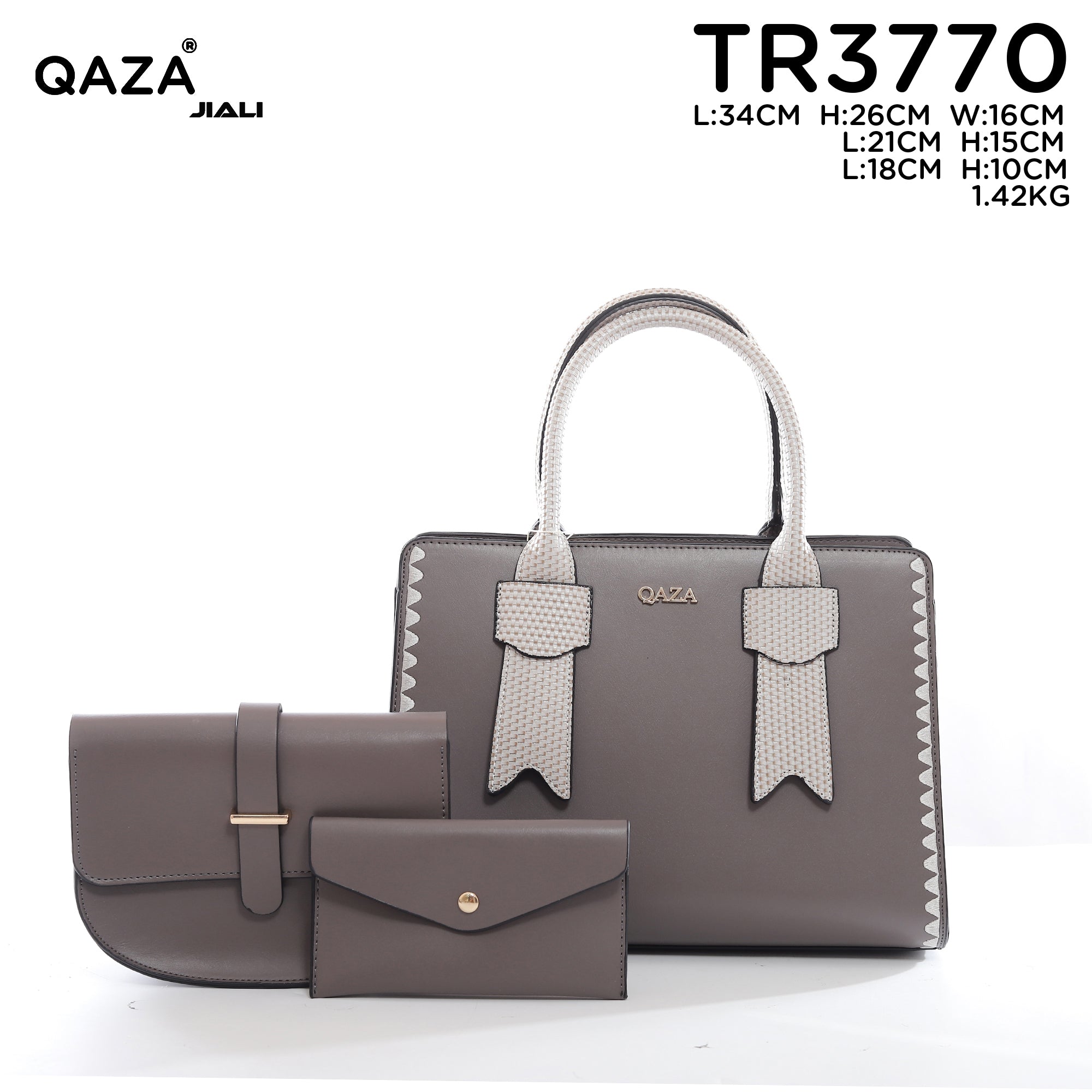 QAZA TR3770 Women PU Leather Saffiano Wavy Edge Tote Bag Set