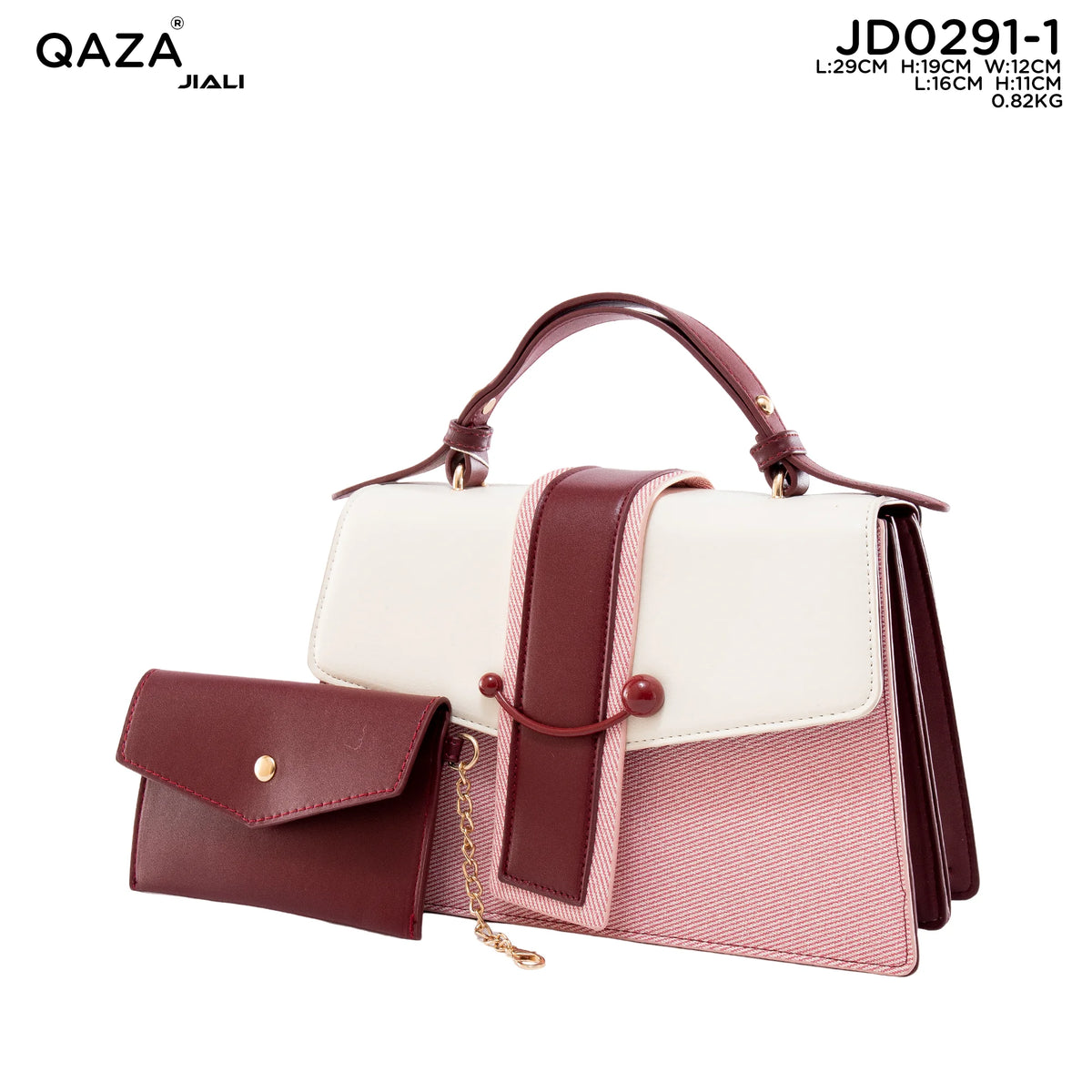 QAZA JD0291-1 Women PU Leather 2-in-1 Saddle Tote Handbag Set