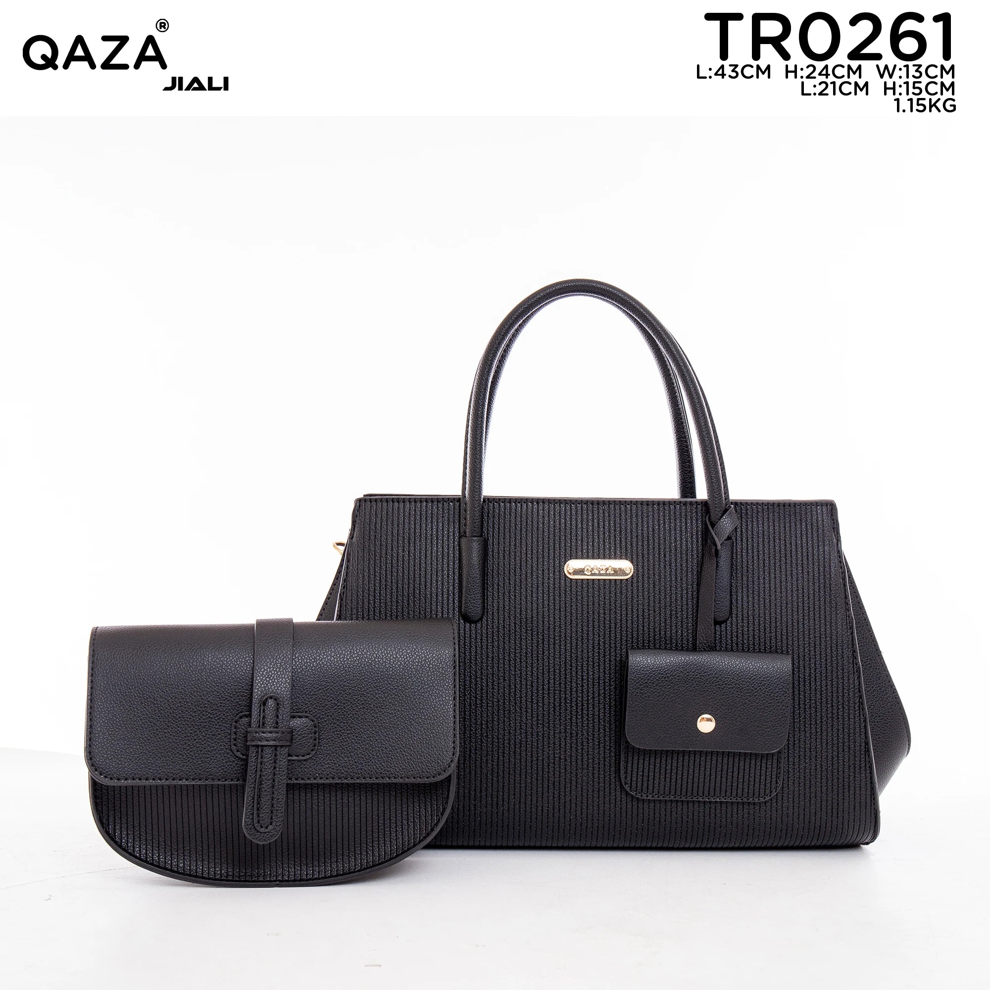 QAZA TR0261 Women PU Leather Crocodile Pattern Tote Bag Set