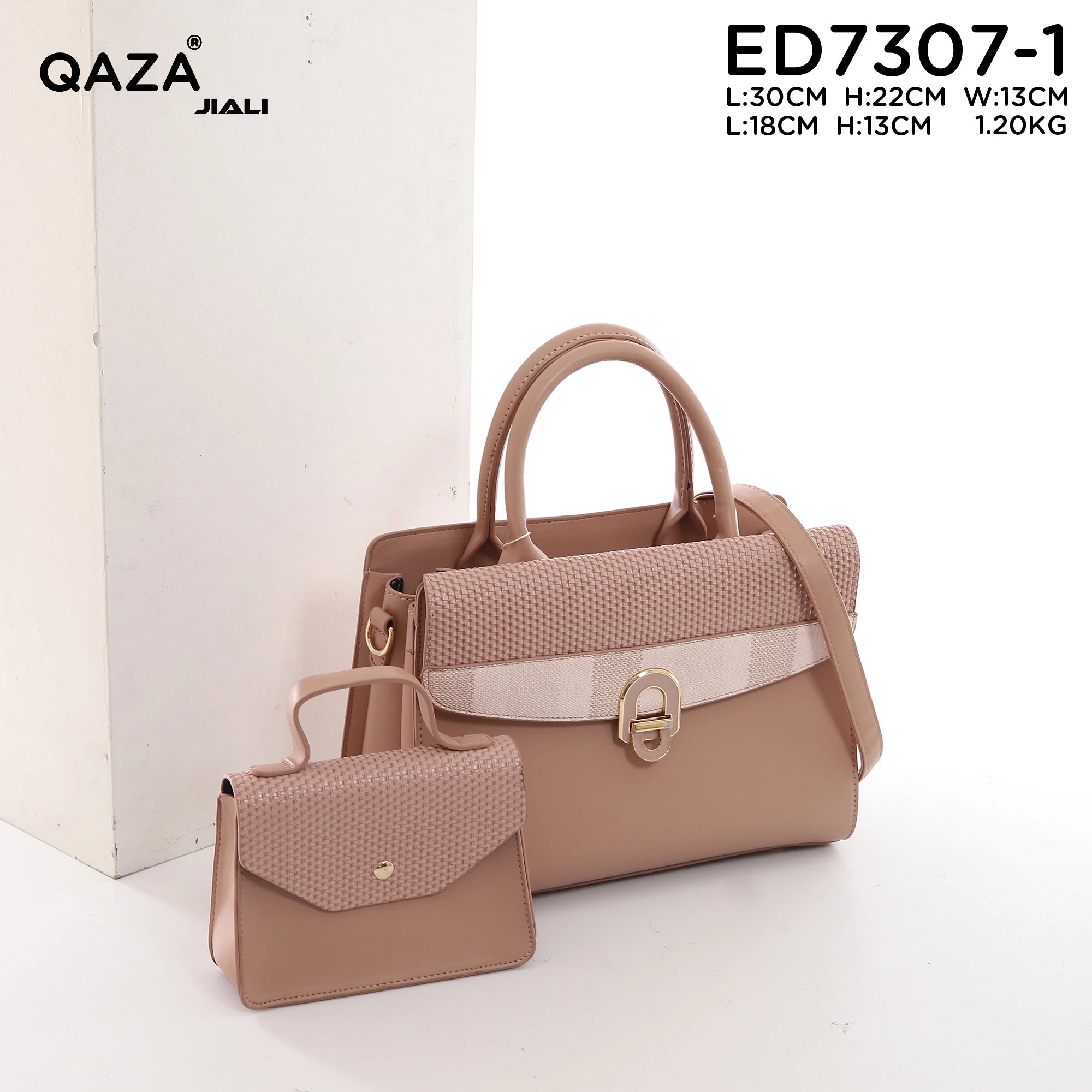 QAZA ED7307-1 Women PU Leather Woven Flap Tote Bag Set
