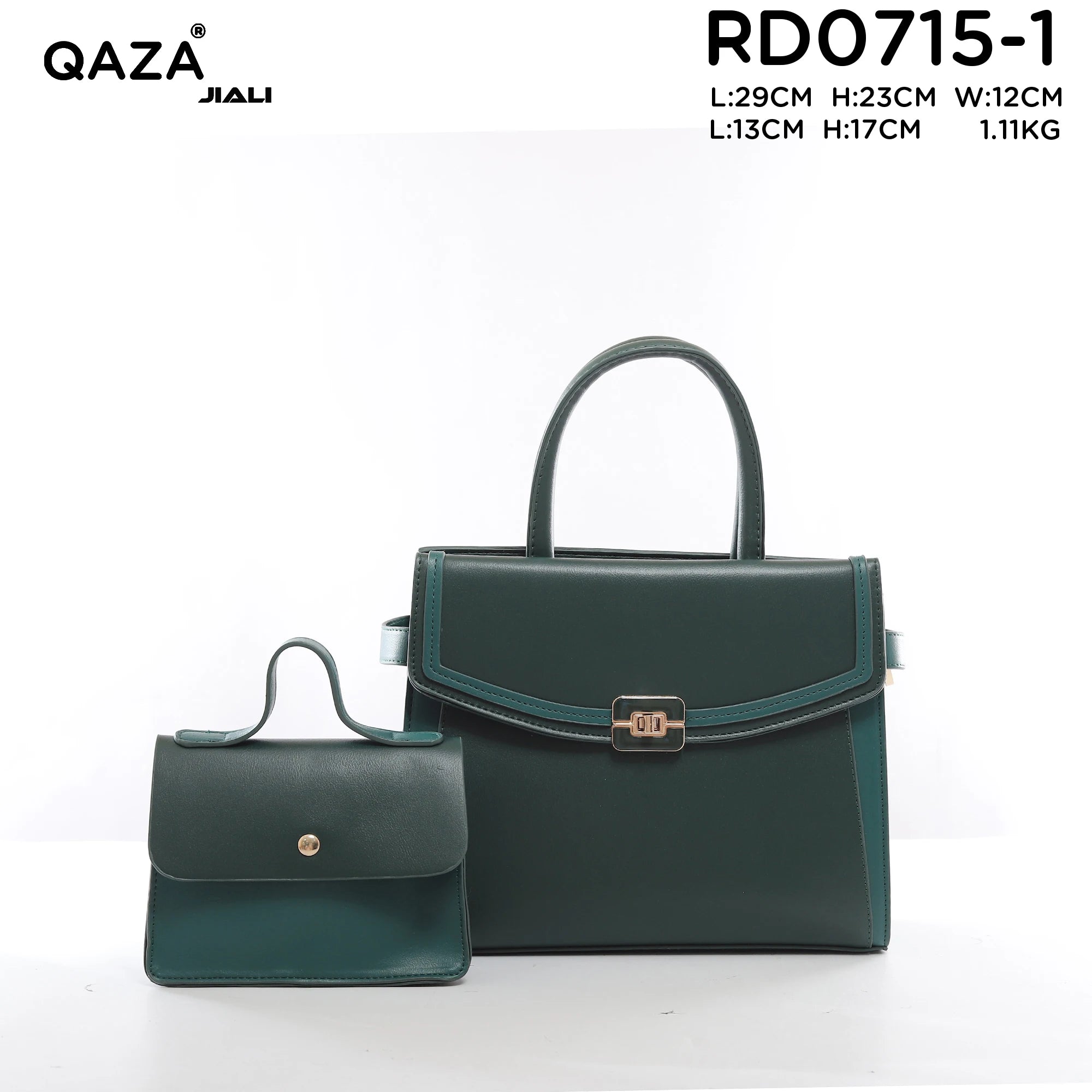 QAZA PD0715-1 Women PU Leather Contrast Trim Tote Bag Set