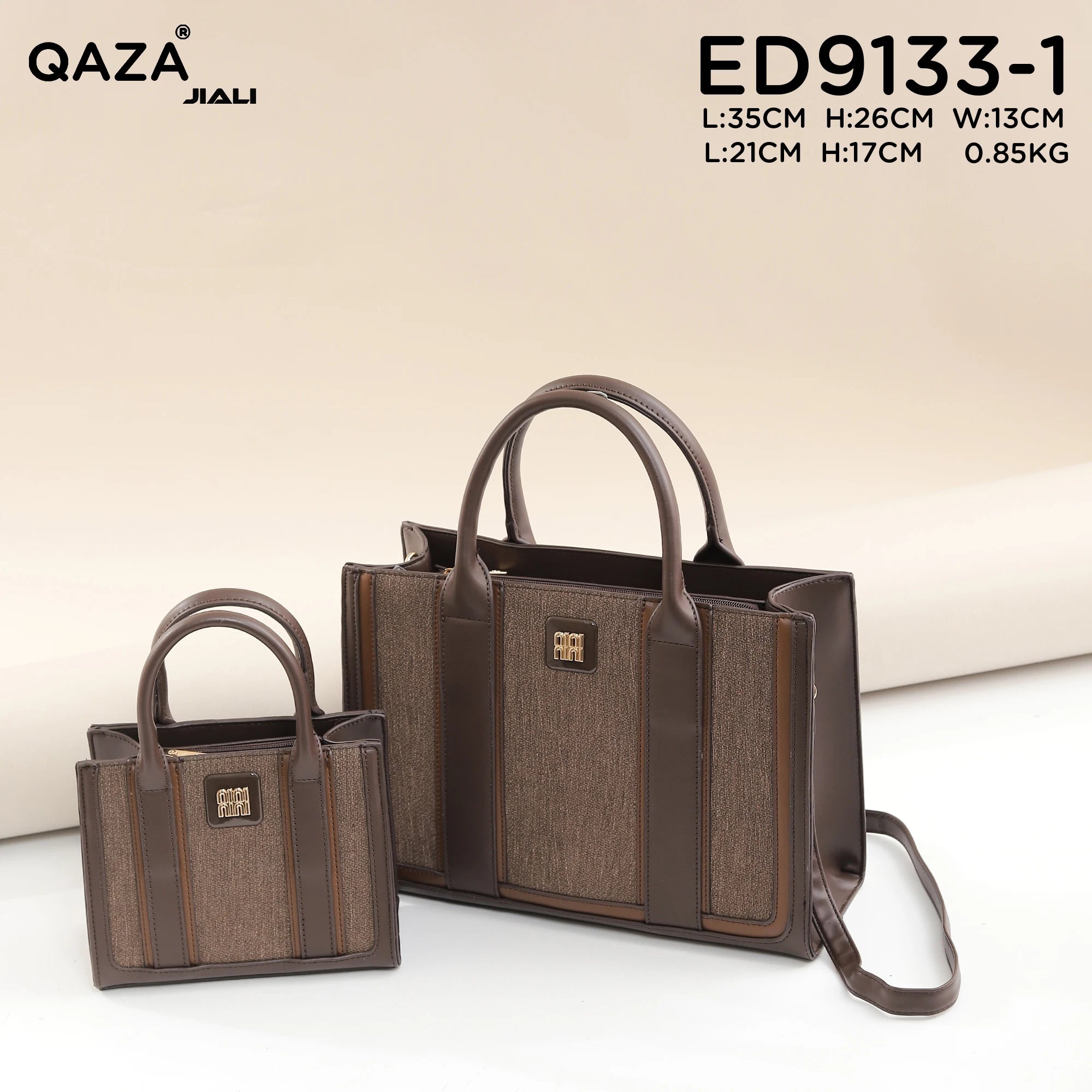 QAZA ED9133-1 Women PU Leather Striped Tote Wallet Handbag Set