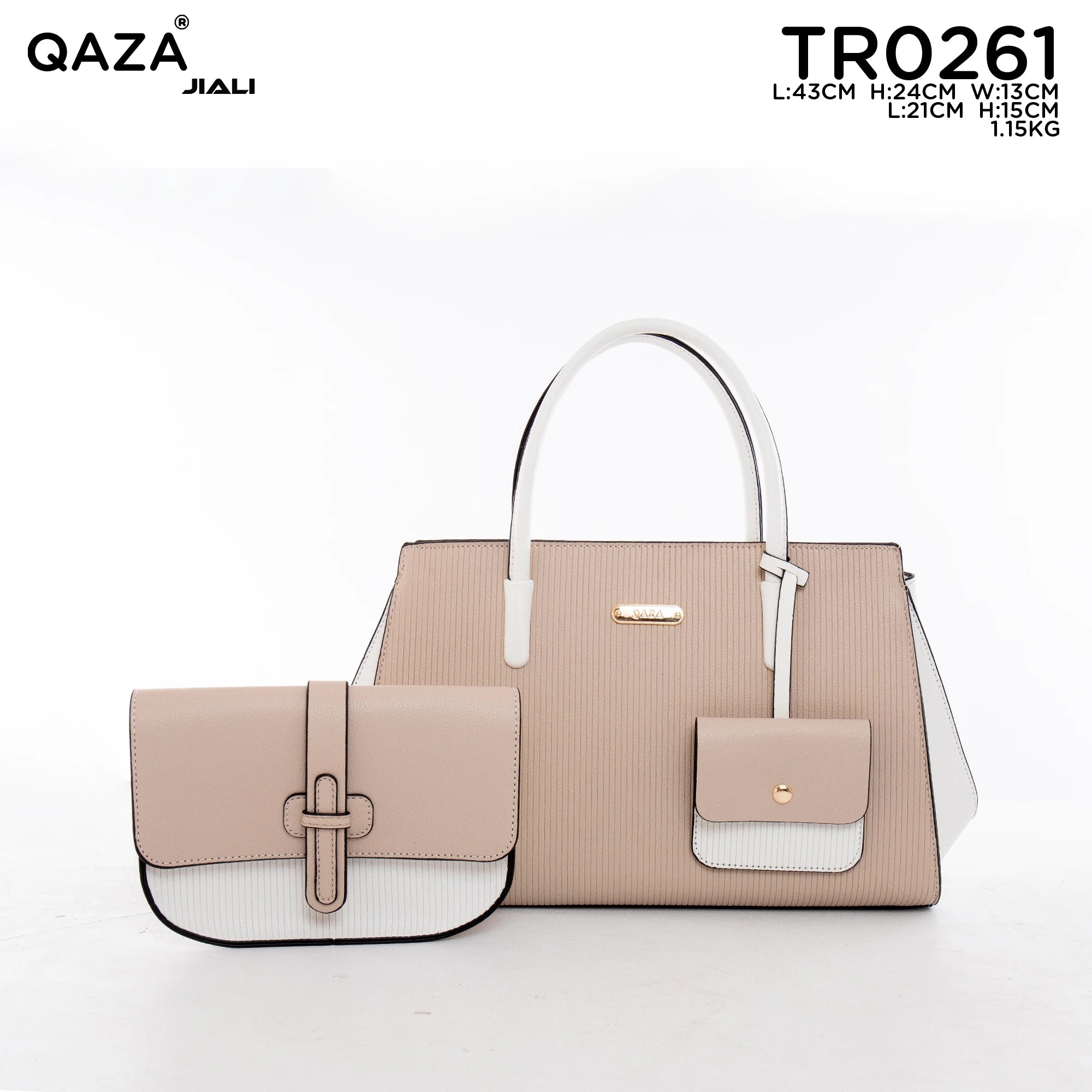 QAZA TR0261 Women PU Leather Crocodile Pattern Tote Bag Set