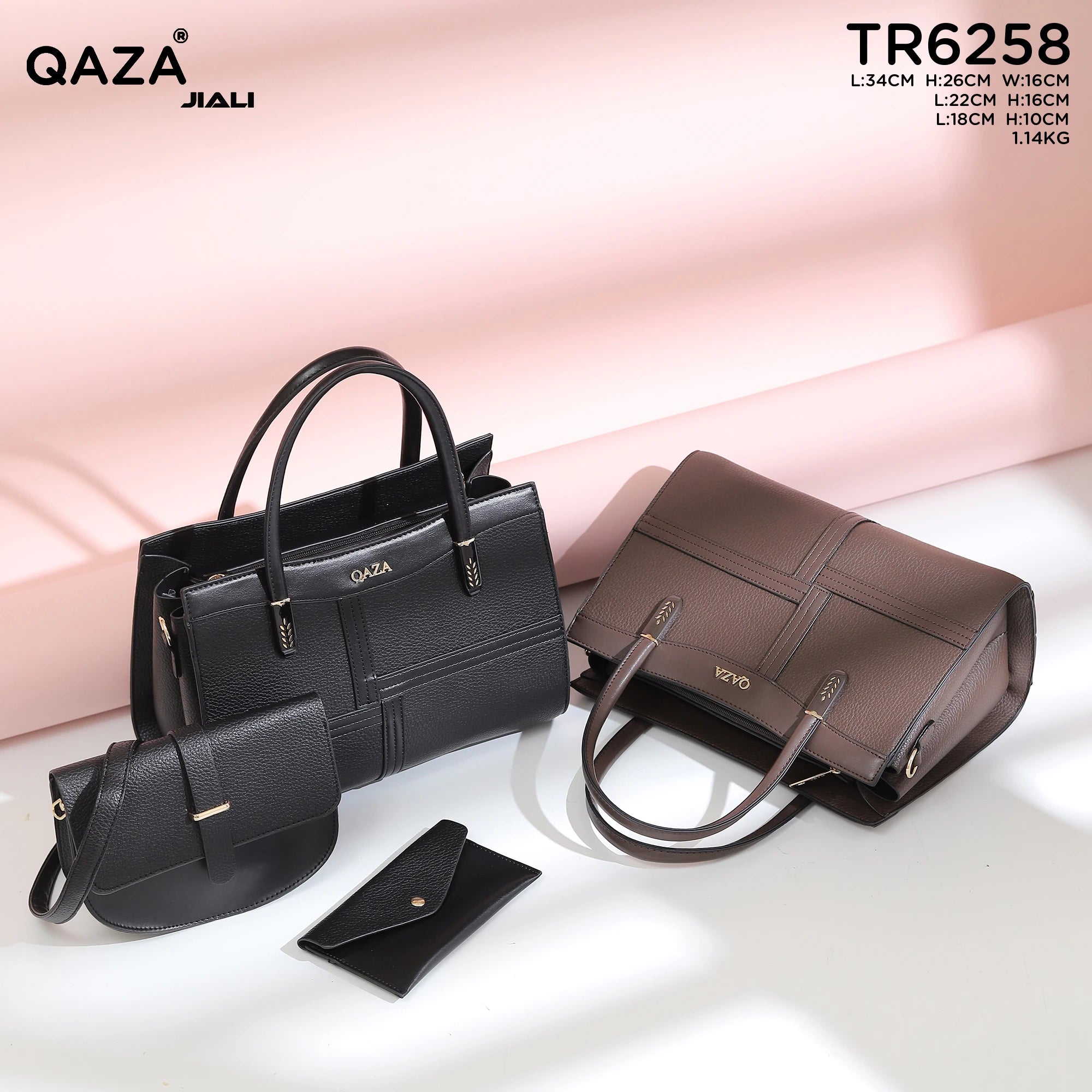 QAZA Women PU Leather Patchwork Color Block Tote Shoulder Handbag Set
