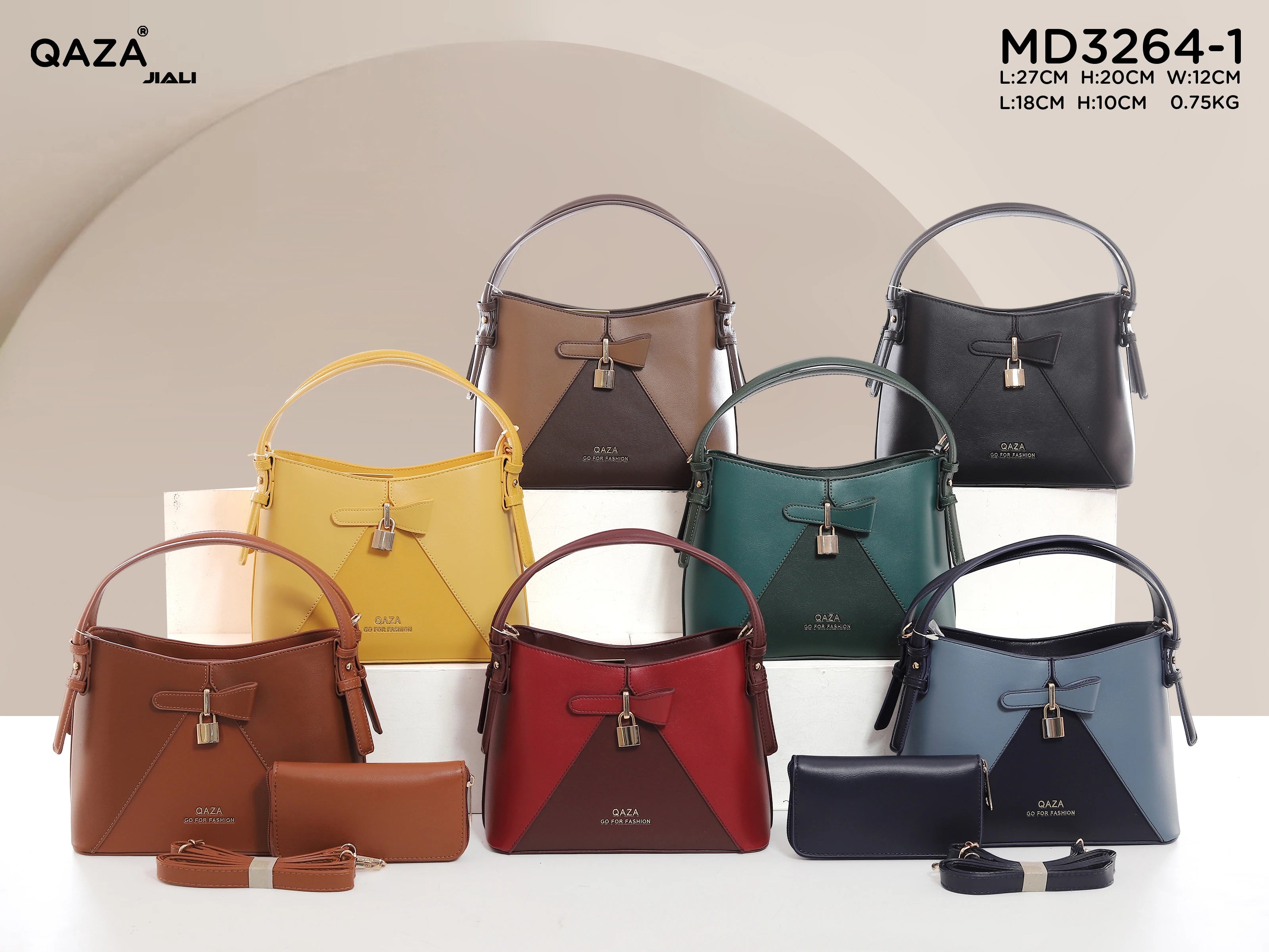 QAZA MD3264-1 Women PU Leather Contrast Splicing Top Handle Crossbody Bag Set