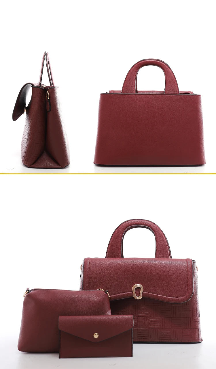 QAZA TR6907 Women PU Leather Crocodile Woven Pattern Tote Bag Set