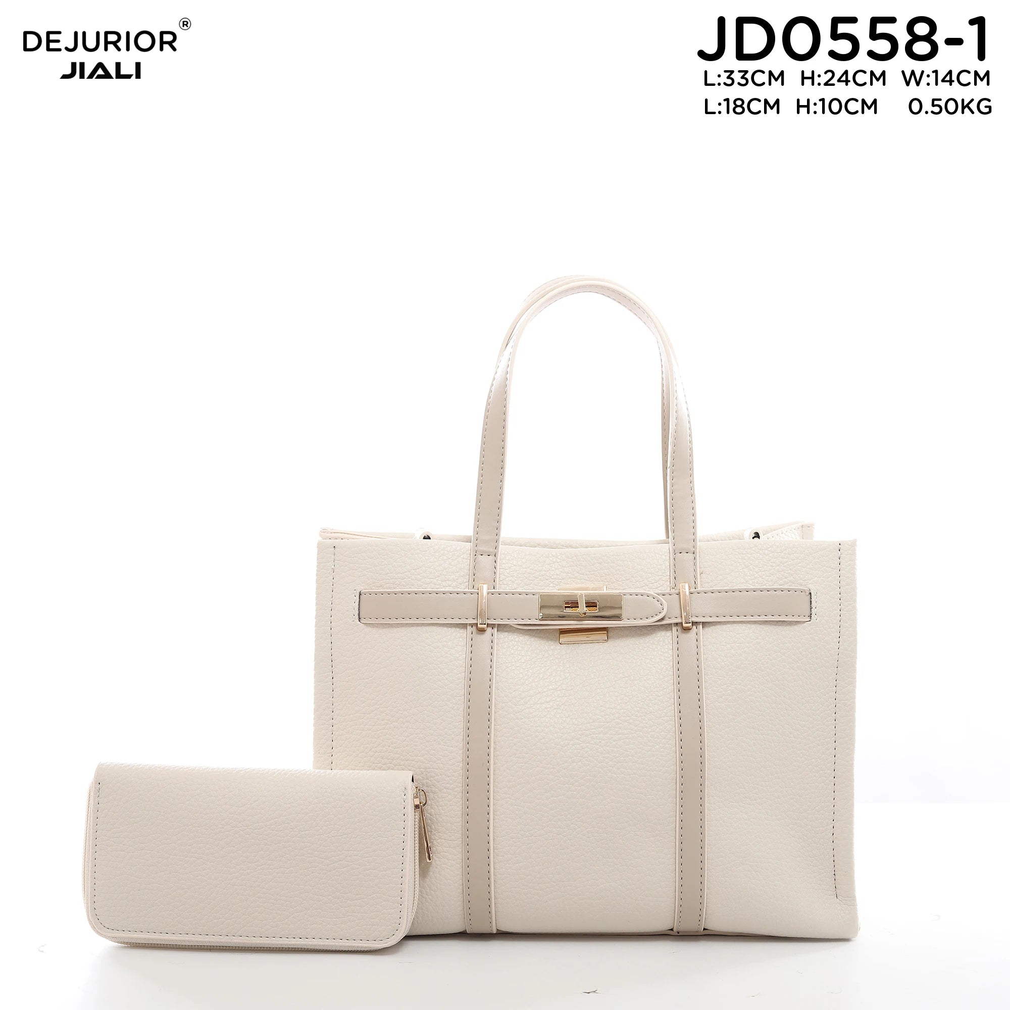 Women PU Leather Lychee Pattern 2-in-1 Tote Handbag Set