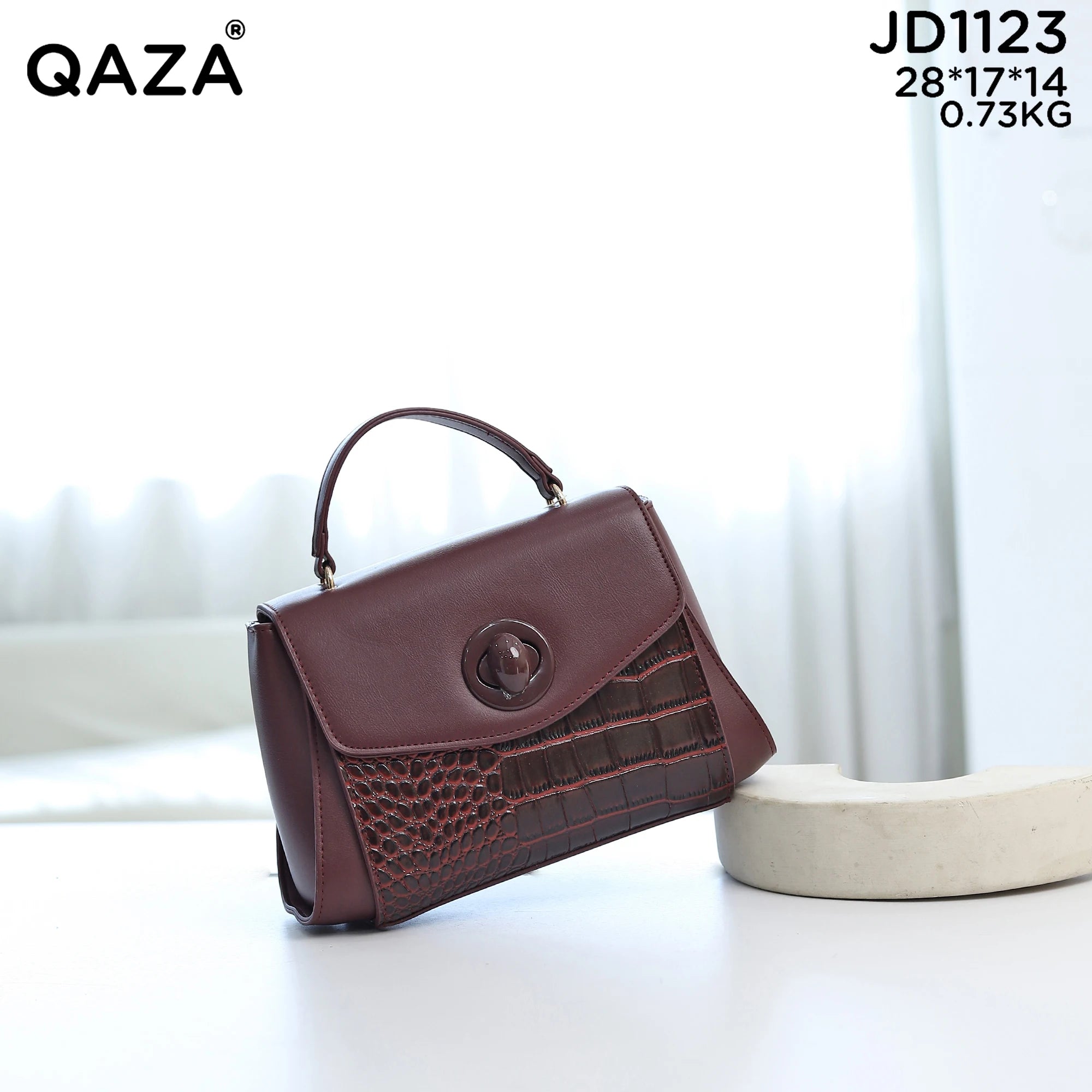 QAZA Women PU Leather Alligator Pattern Lock Tote Shoulder Bag