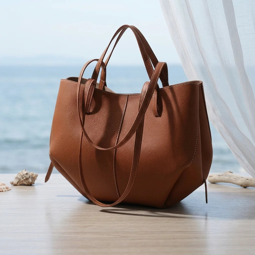 QAZA Women PU Leather Vintage Large Capacity Shoulder Tote Handbag