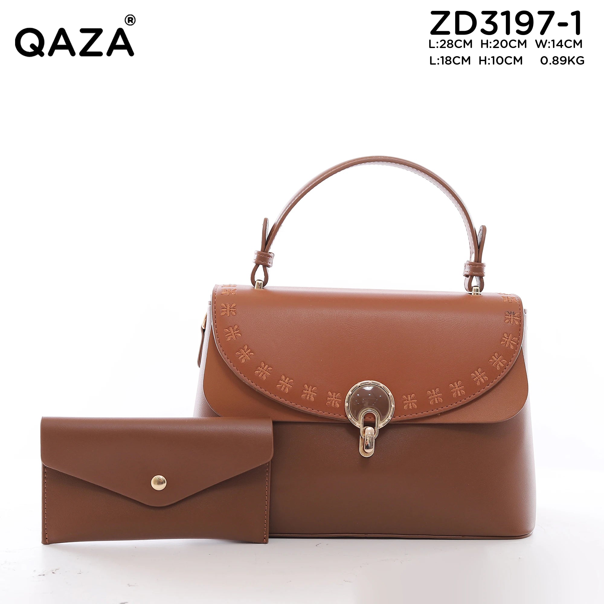QAZA ZD3197-1 Women PU Leather Embroidery Tote Bag Set