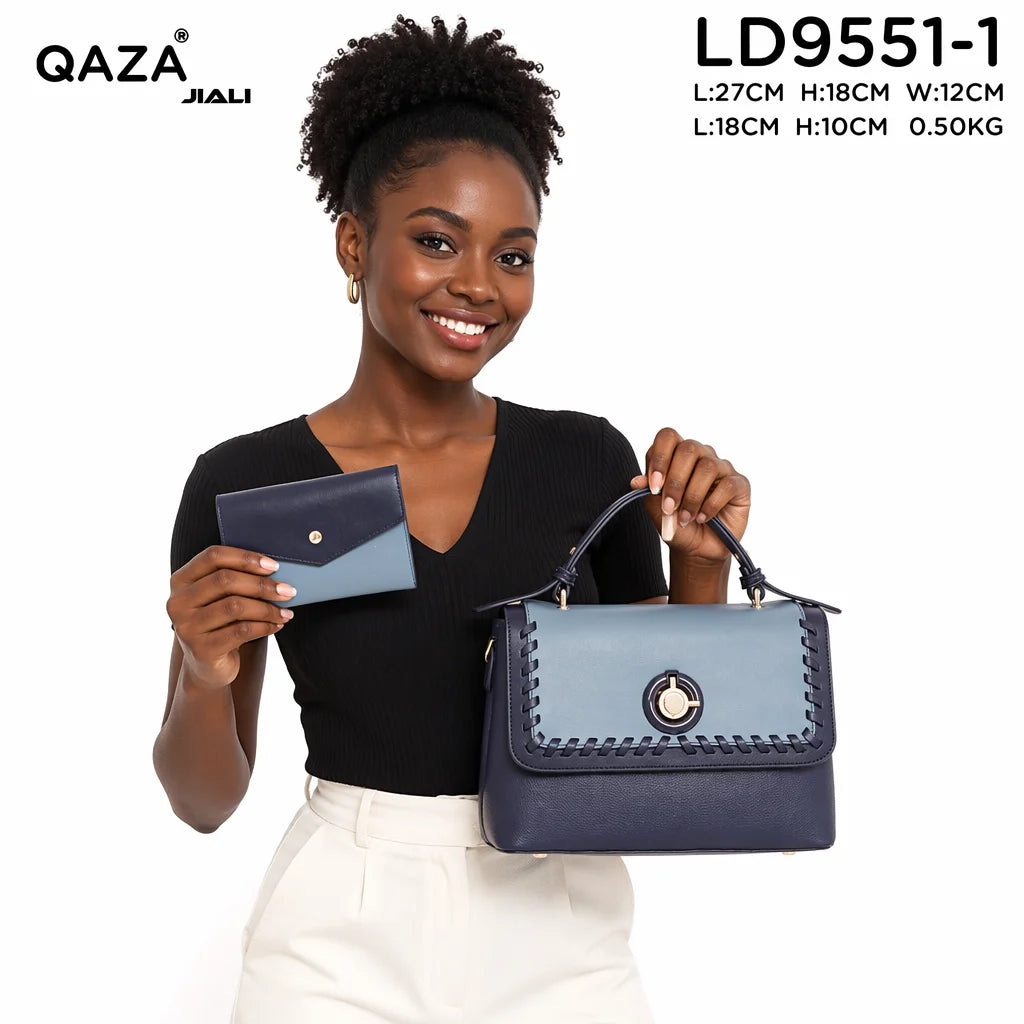 QAZA Women PU Leather Flap Top Handle Crossbody Purse Set