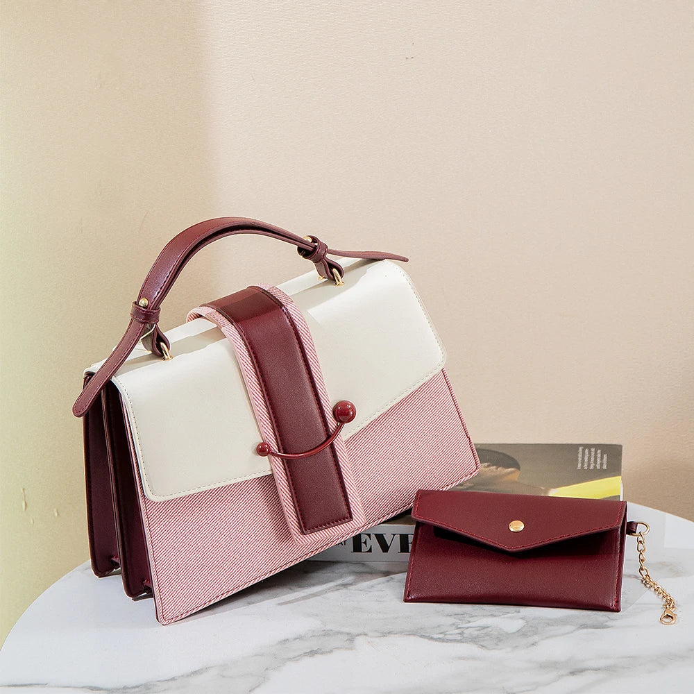 QAZA JD0291-1 Women PU Leather 2-in-1 Saddle Tote Handbag Set