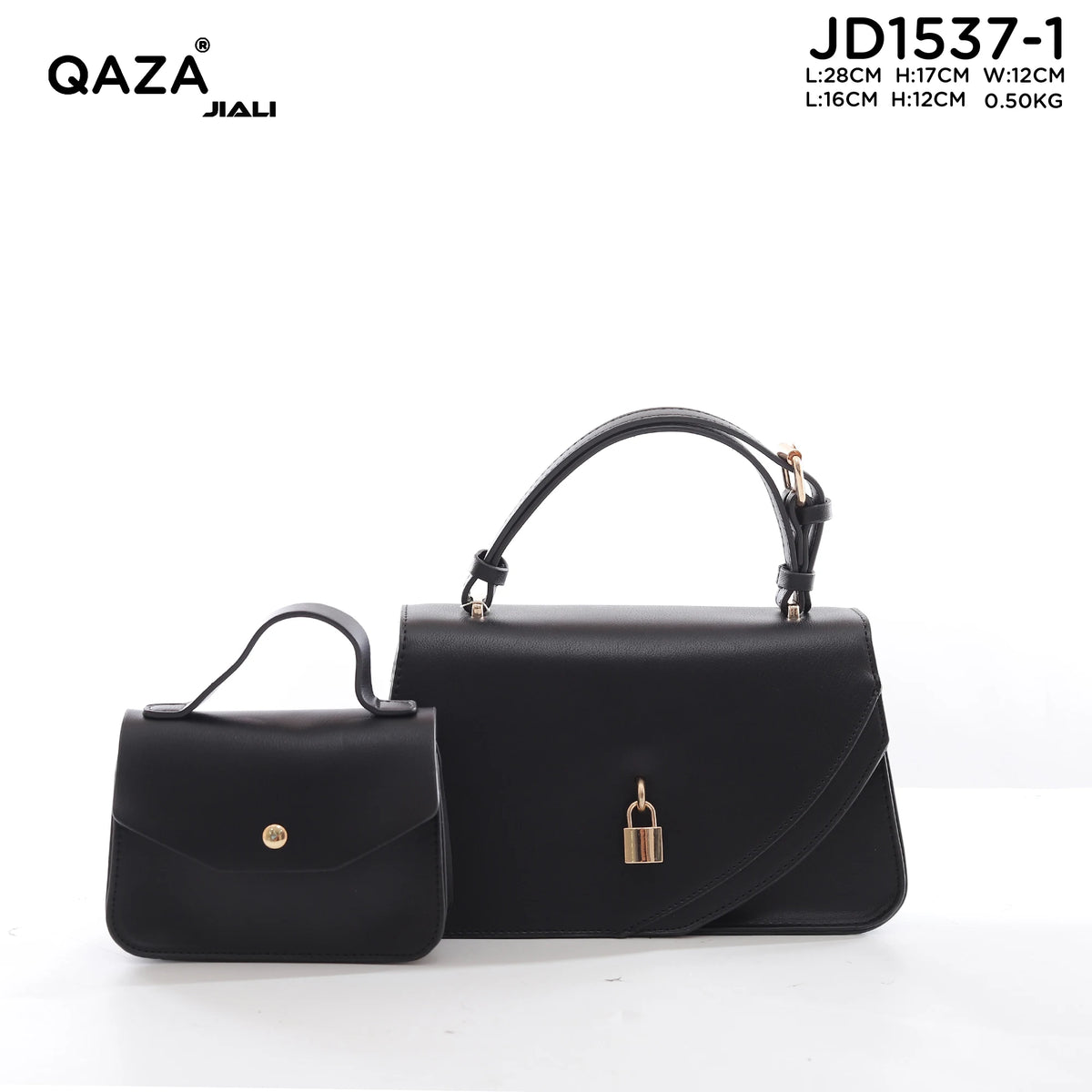 QAZA Women PU Leather Classic Solid Color 2-in-1 Shoulder Handbag Purse Set