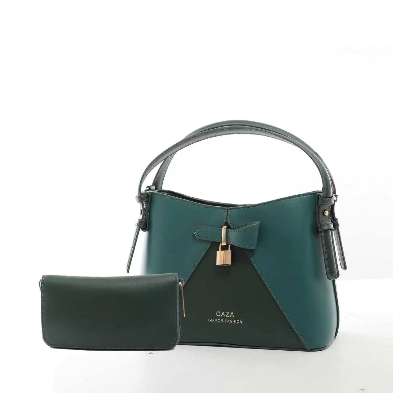QAZA MD3264-1 Women PU Leather Contrast Splicing Top Handle Crossbody Bag Set