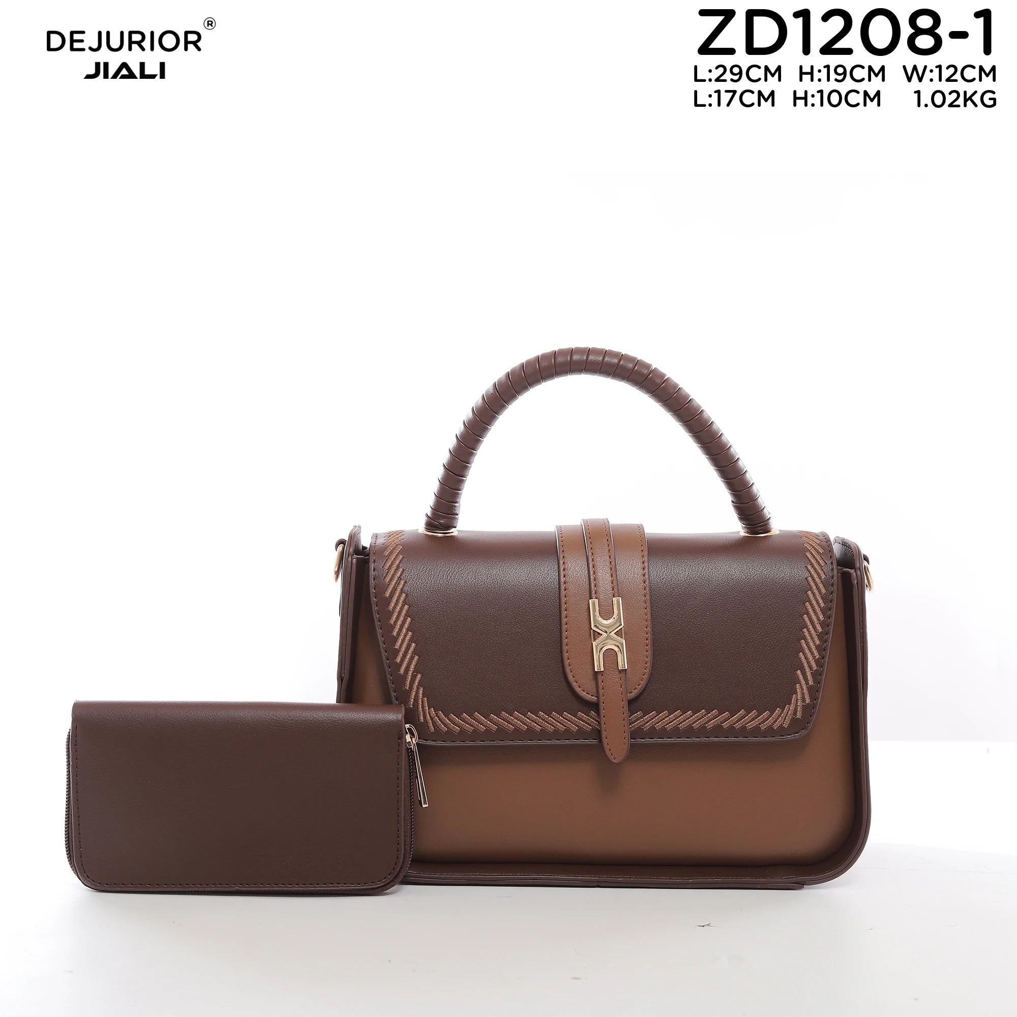Women PU Leather Vintage Stitch Woven Handle Flip 2-in-1 Tote Work Bag