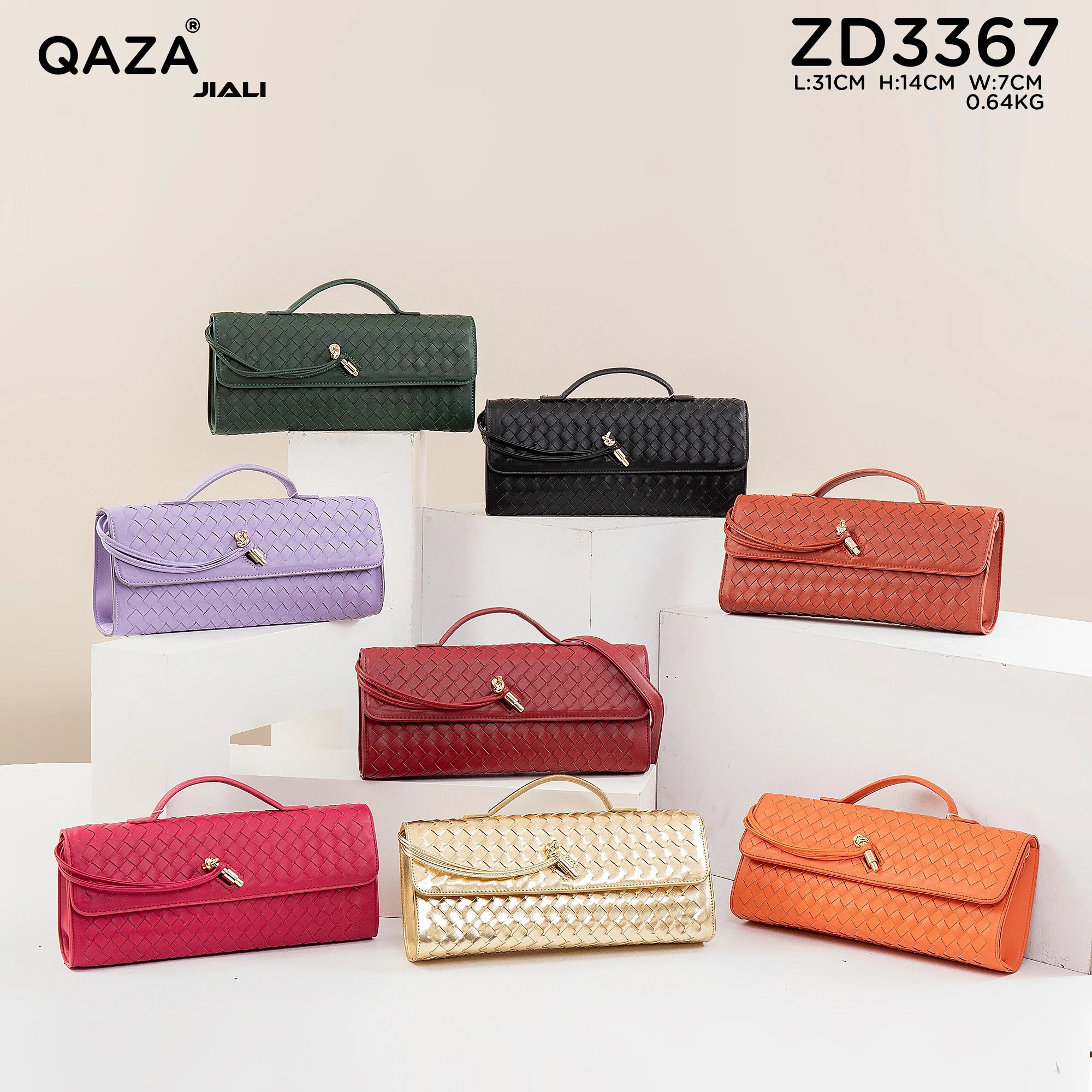 QAZA ZD3367 Women PU Leather Diamond Lattice Chain Shoulder Handbag