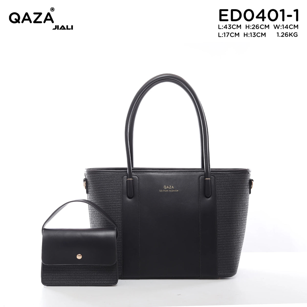 QAZA Women PU Leather Woven Texture 2-in-1 Tote Shoulder Handbag Set