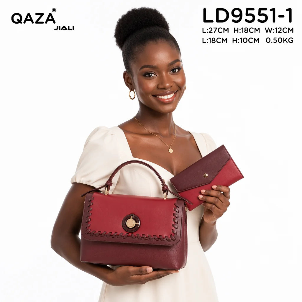 QAZA Women PU Leather Flap Top Handle Crossbody Purse Set