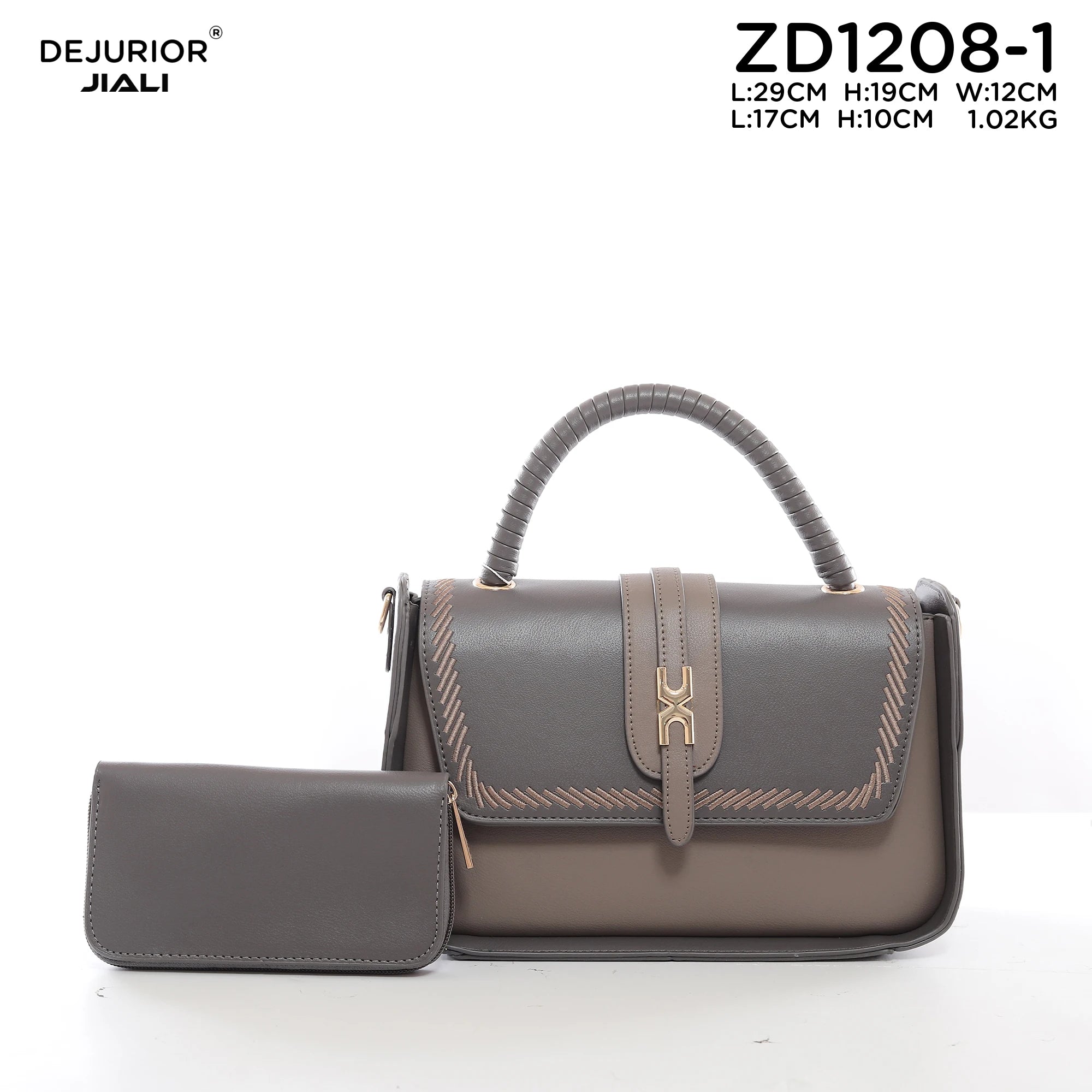Women PU Leather Vintage Stitch Woven Handle Flip 2-in-1 Tote Work Bag