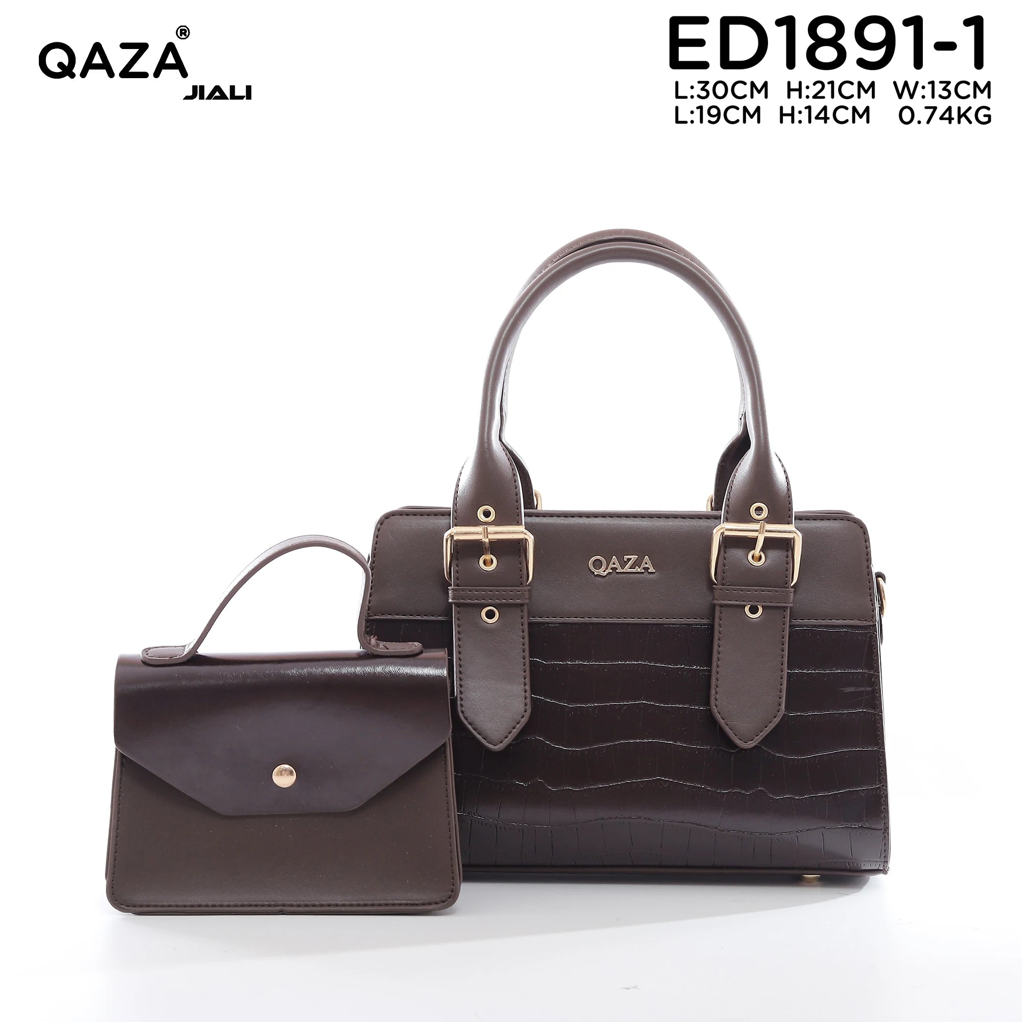 QAZA ED1891-1 Women PU Leather Quilted Tote Handbag Set