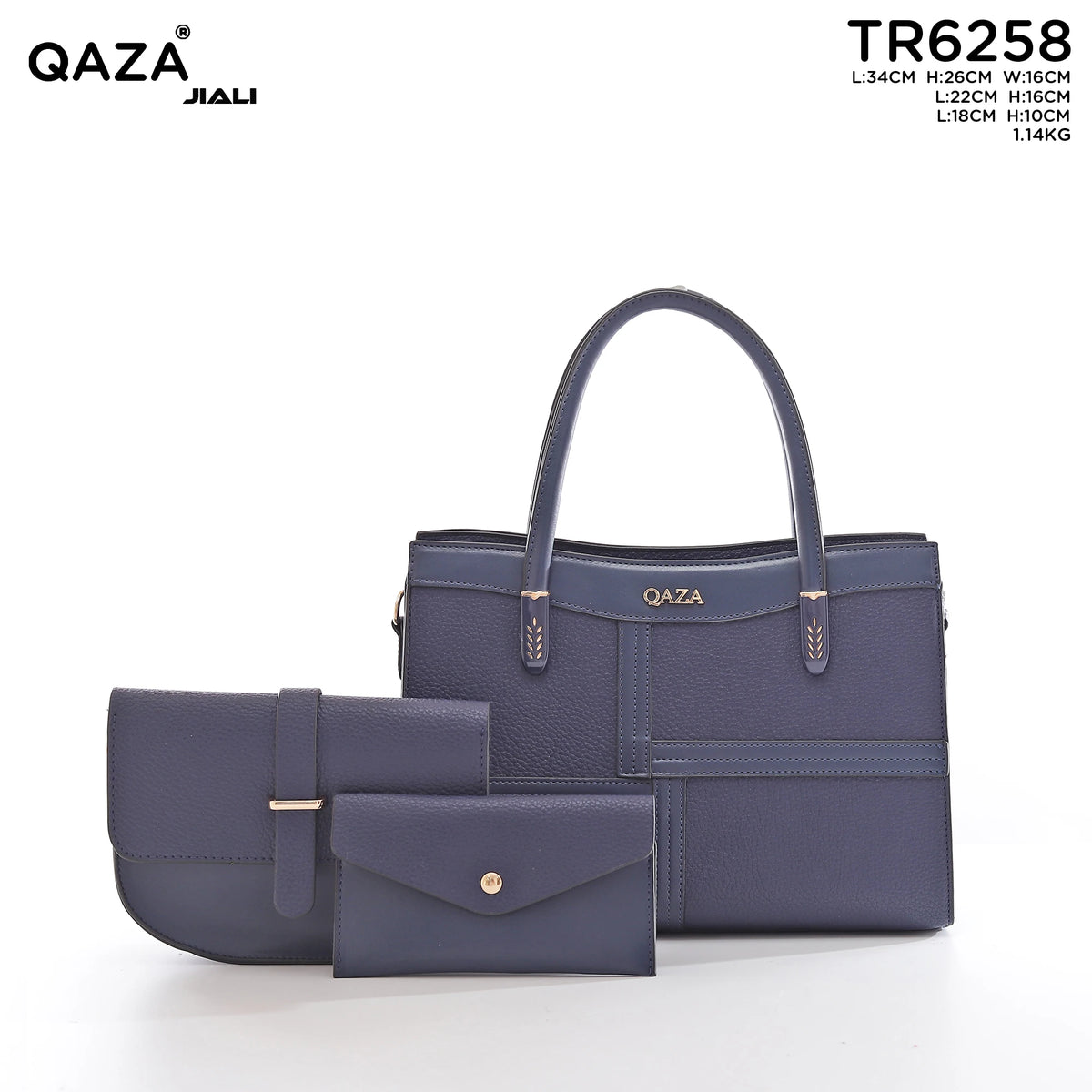 QAZA Women PU Leather Patchwork Color Block Tote Shoulder Handbag Set