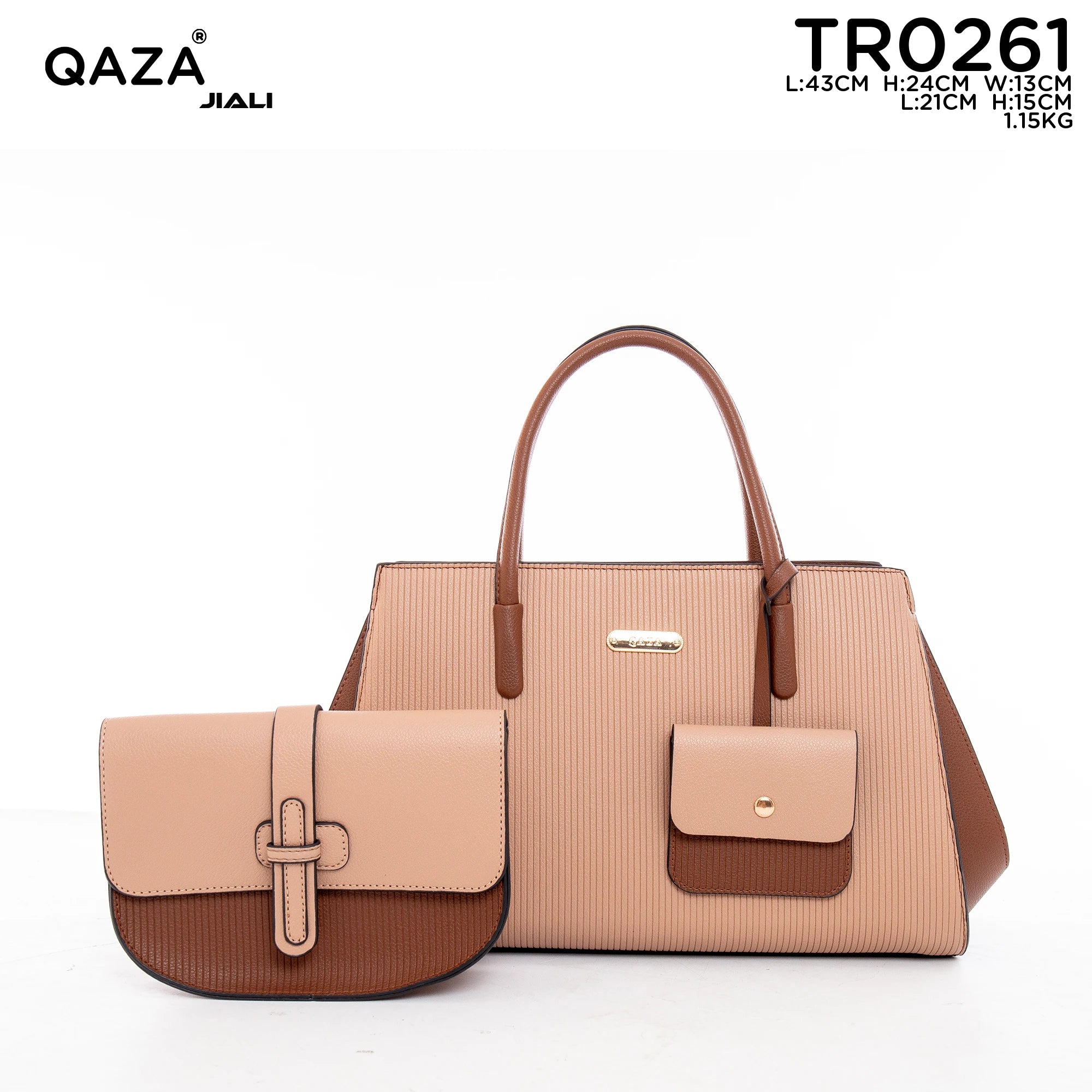 QAZA TR0261 Women PU Leather Crocodile Pattern Tote Bag Set