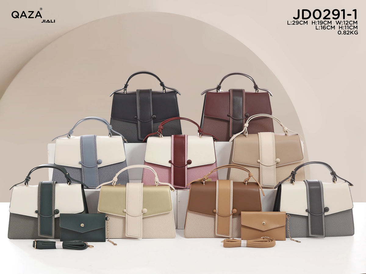QAZA JD0291-1 Women PU Leather 2-in-1 Saddle Tote Handbag Set