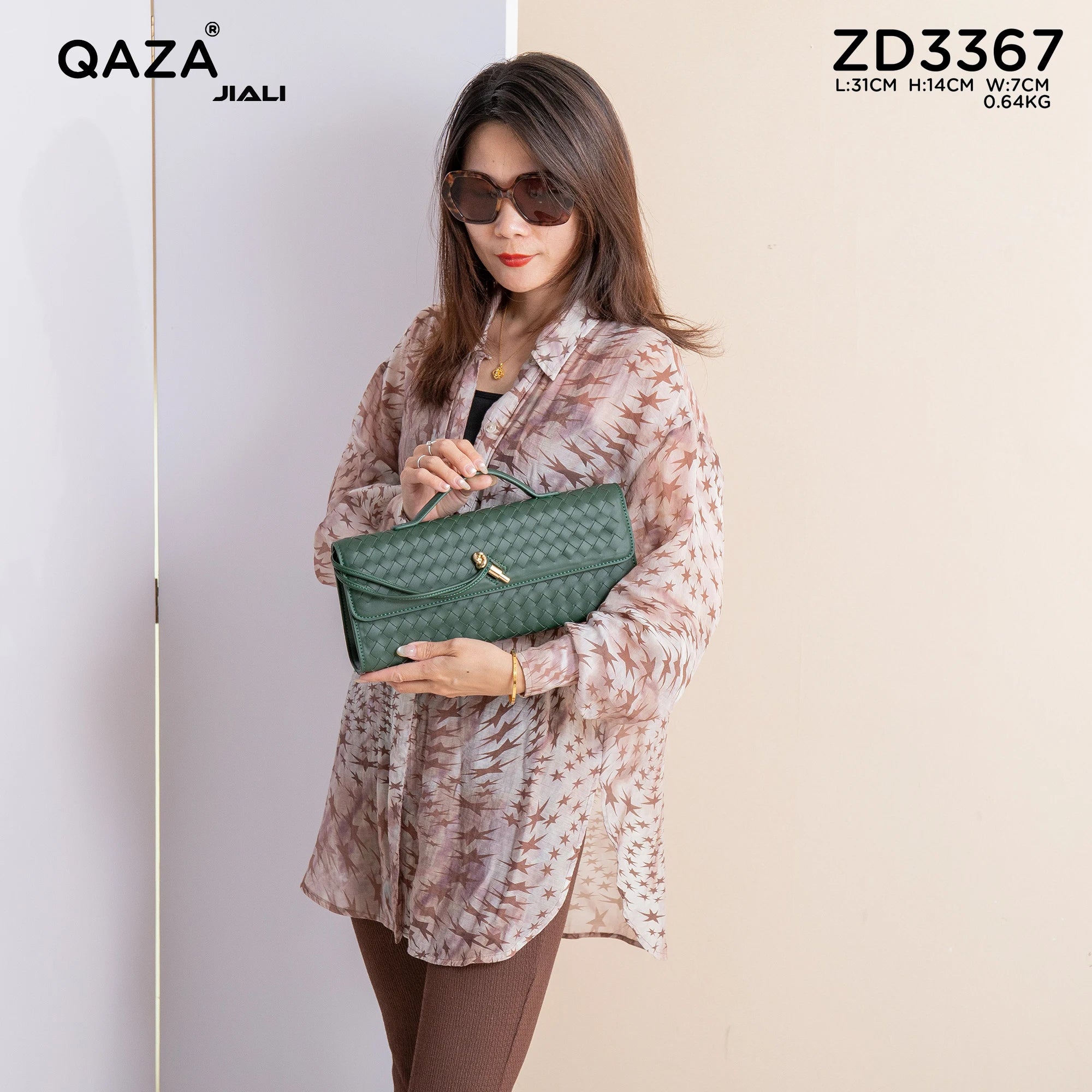 QAZA ZD3367 Women PU Leather Diamond Lattice Chain Shoulder Handbag