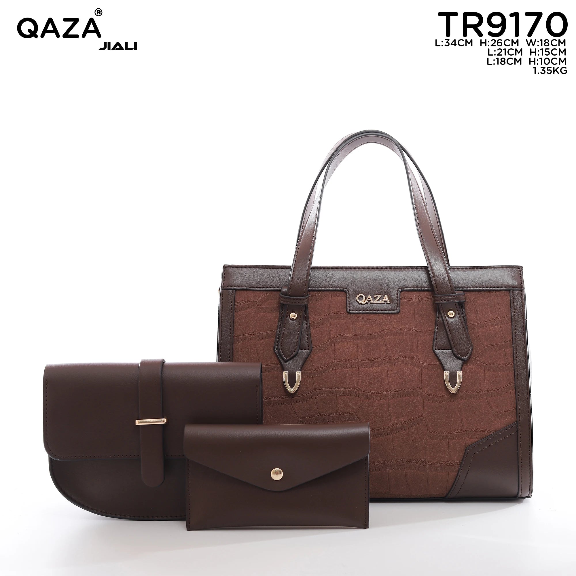 QAZA TR9170 Women PU Leather Crocodile Pattern Tote Bag Set