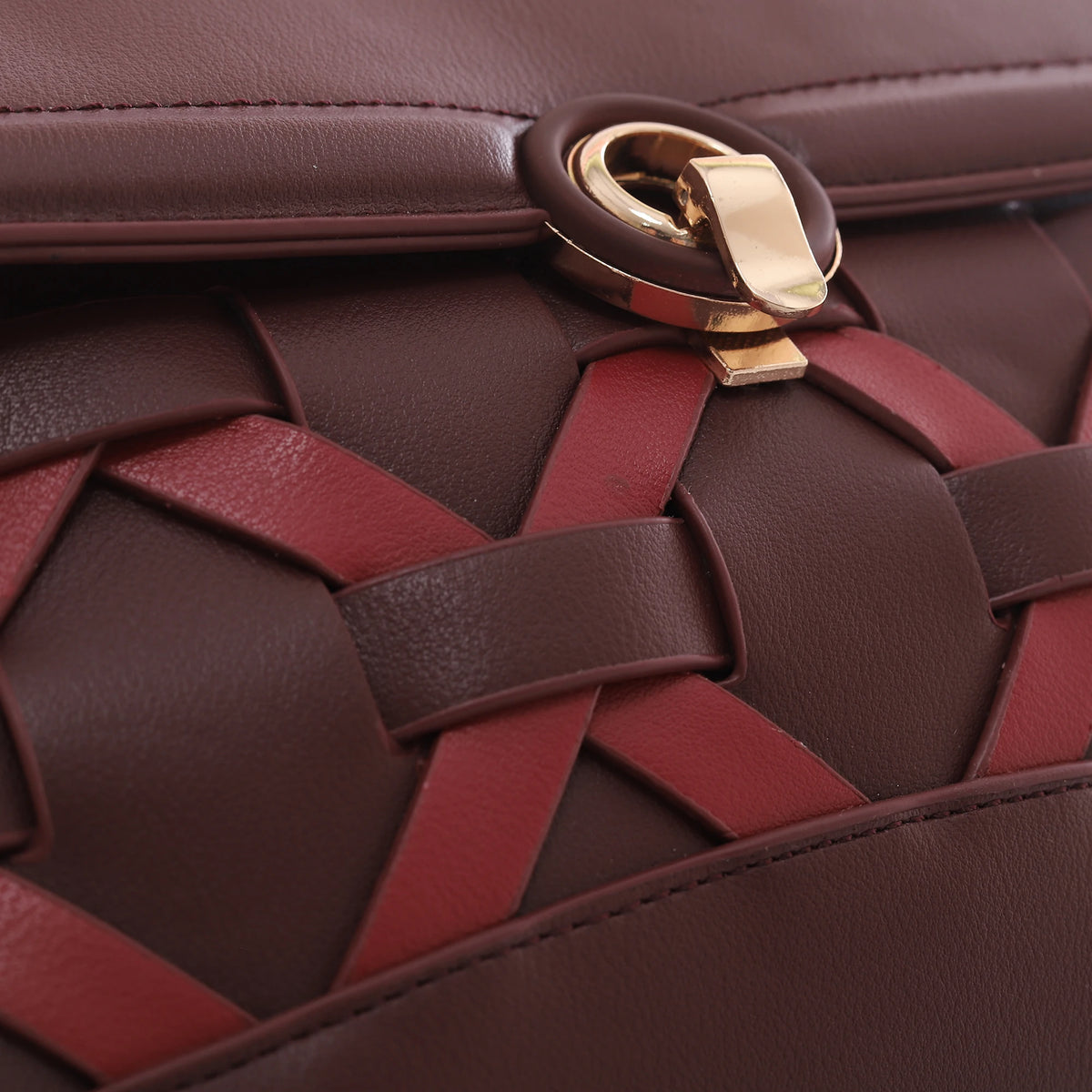 QAZA Women PU Leather Woven Grid 2-in-1 Tote Shoulder Handbag Set