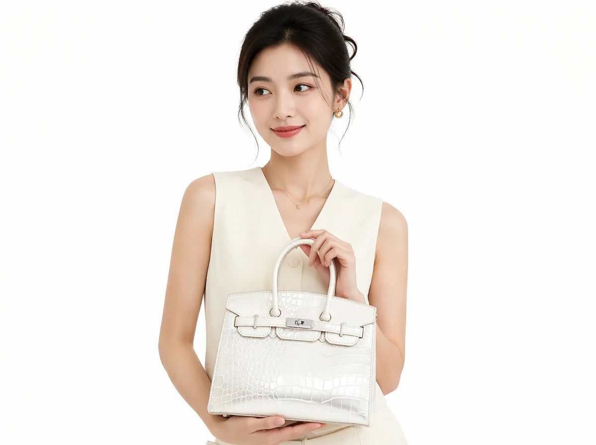 Women PU Leather Croc Embossed Top Handle Shoulder Bag WD3260