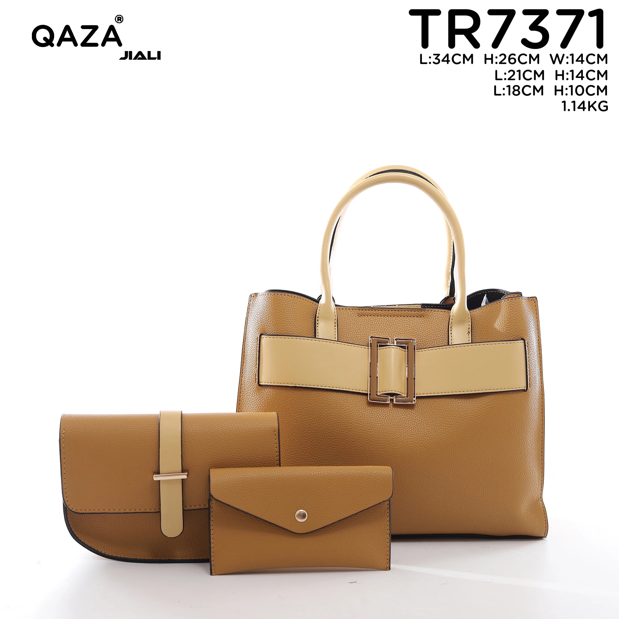 QAZA TR7371 Women PU Leather Crocodile Pattern Tote Bag Set