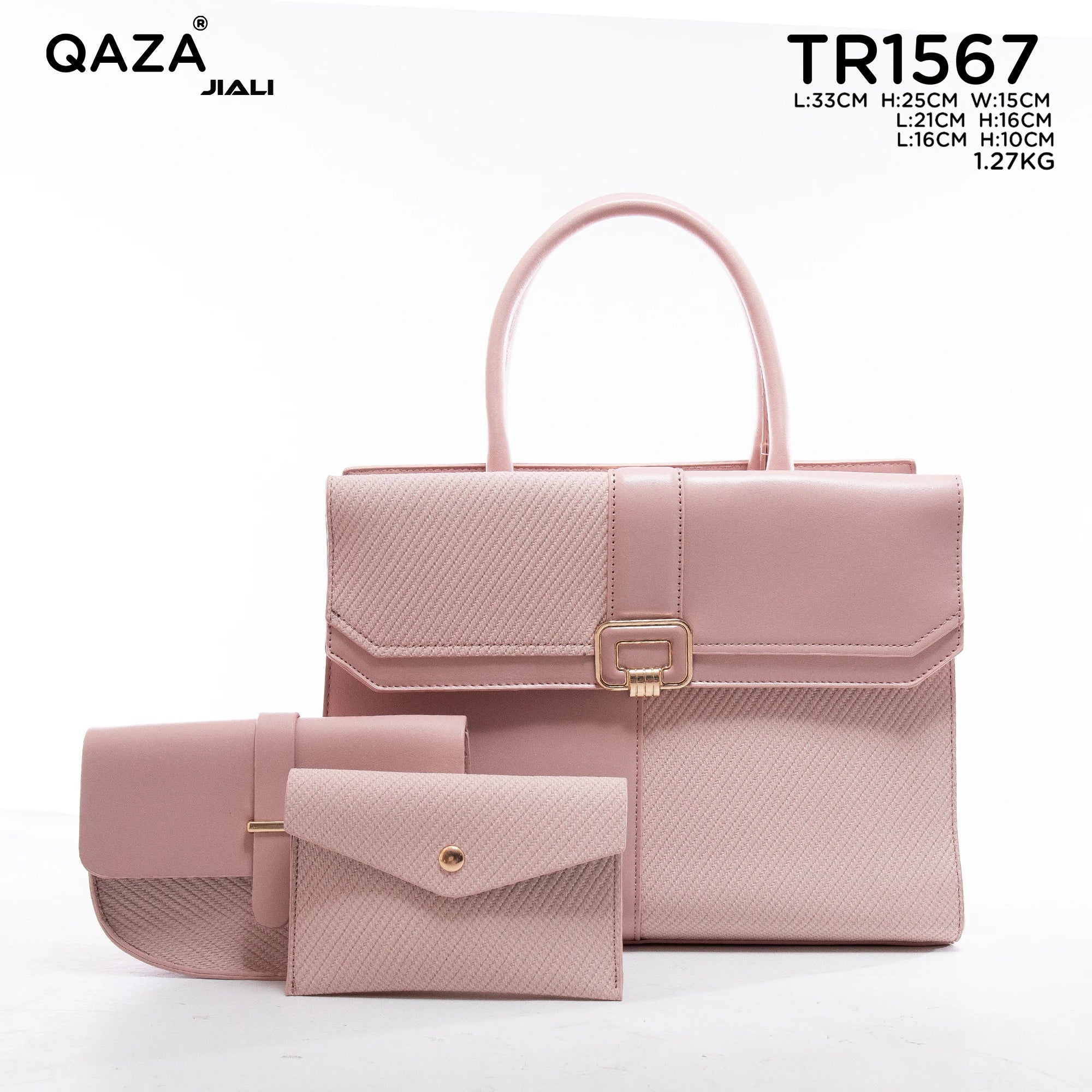 QAZA TR1567 Women PU Leather Crocodile Pattern Tote Bag Set