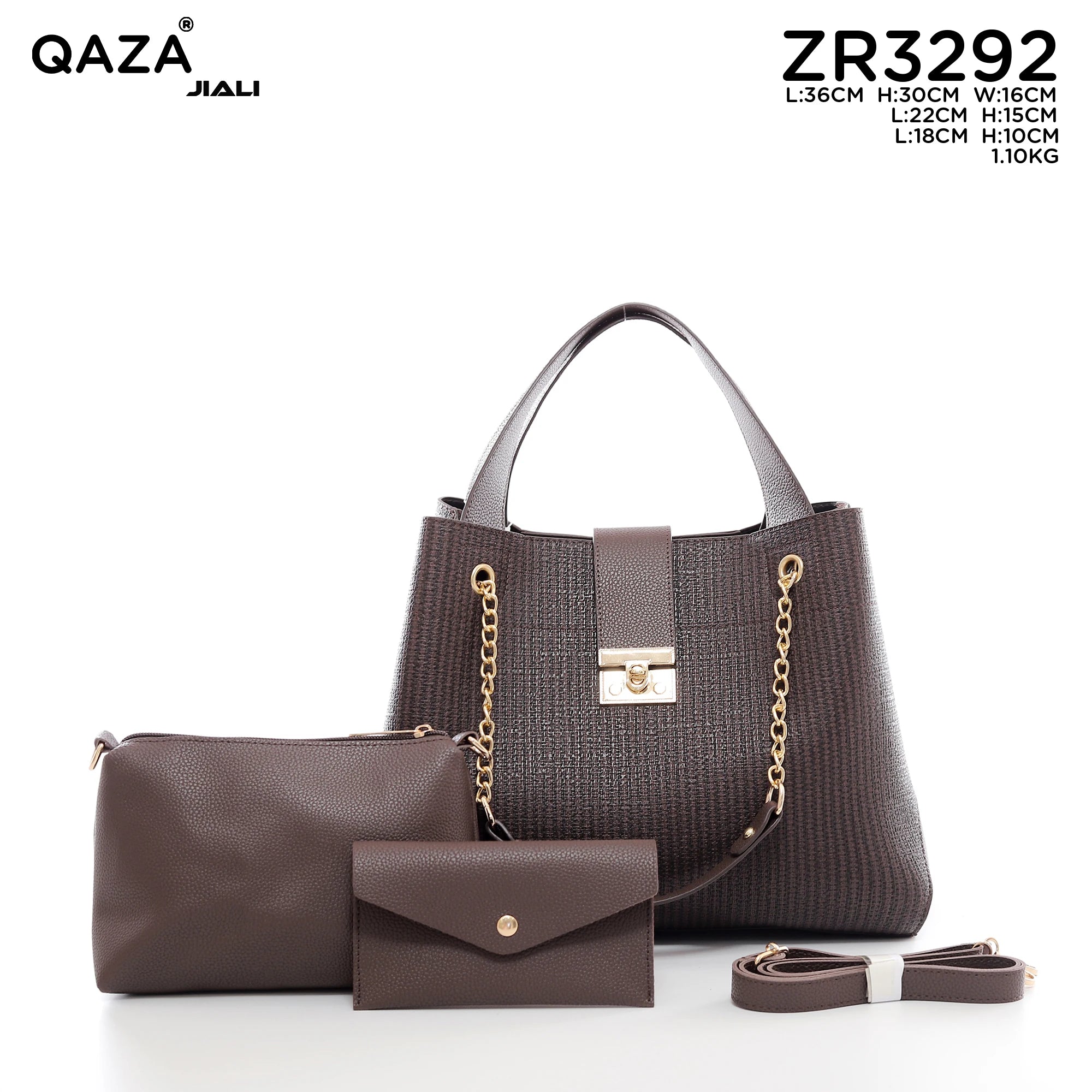 QAZA ZR3292 Women PU Leather 3-in-1 Tote Handbag Set