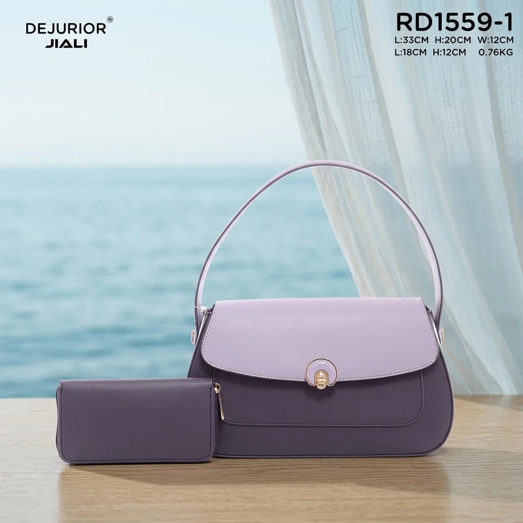 QAZA Women PU Leather Flap 2-in-1 Shoulder Bag Handbag Set
