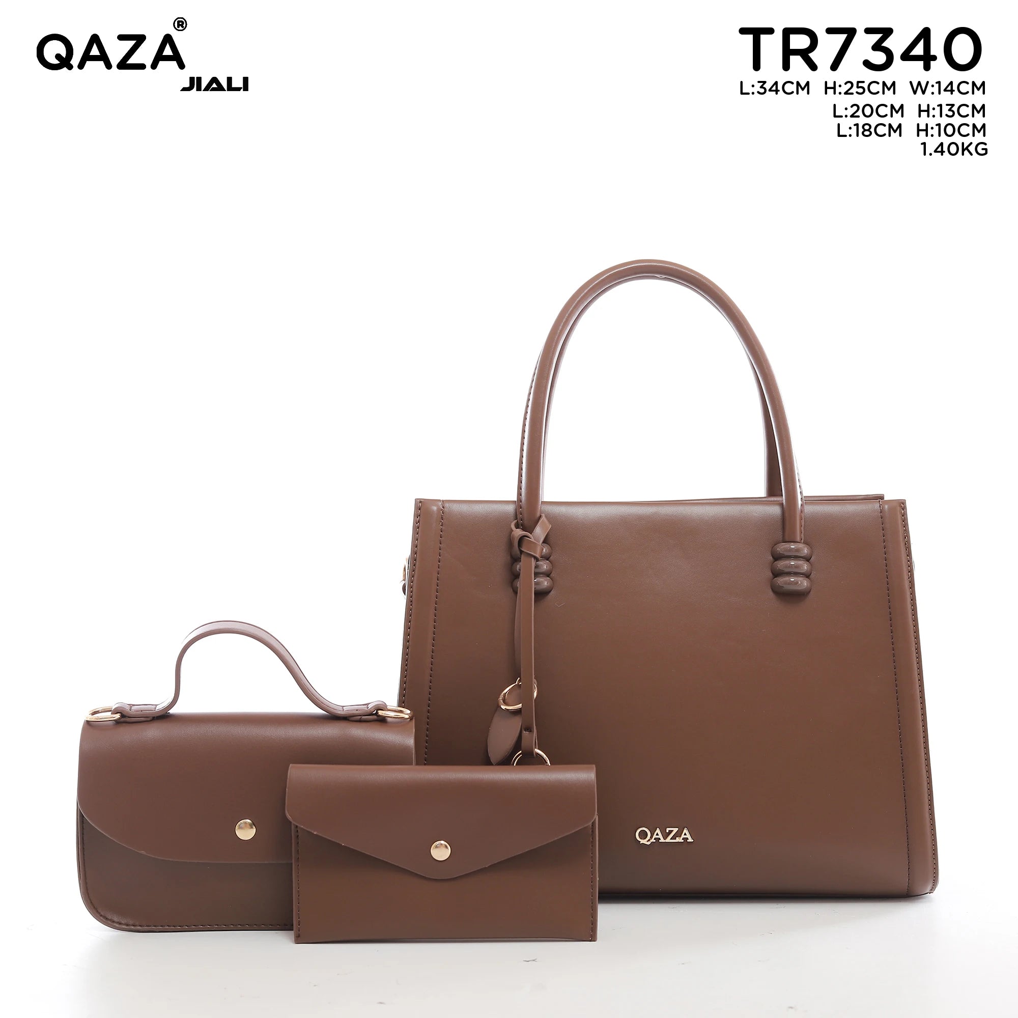 QAZA Women PU Leather 3-in-1 Tote Handbag Set
