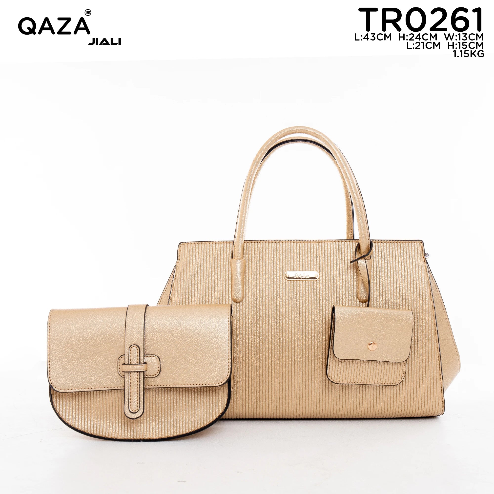 QAZA TR0261 Women PU Leather Crocodile Pattern Tote Bag Set