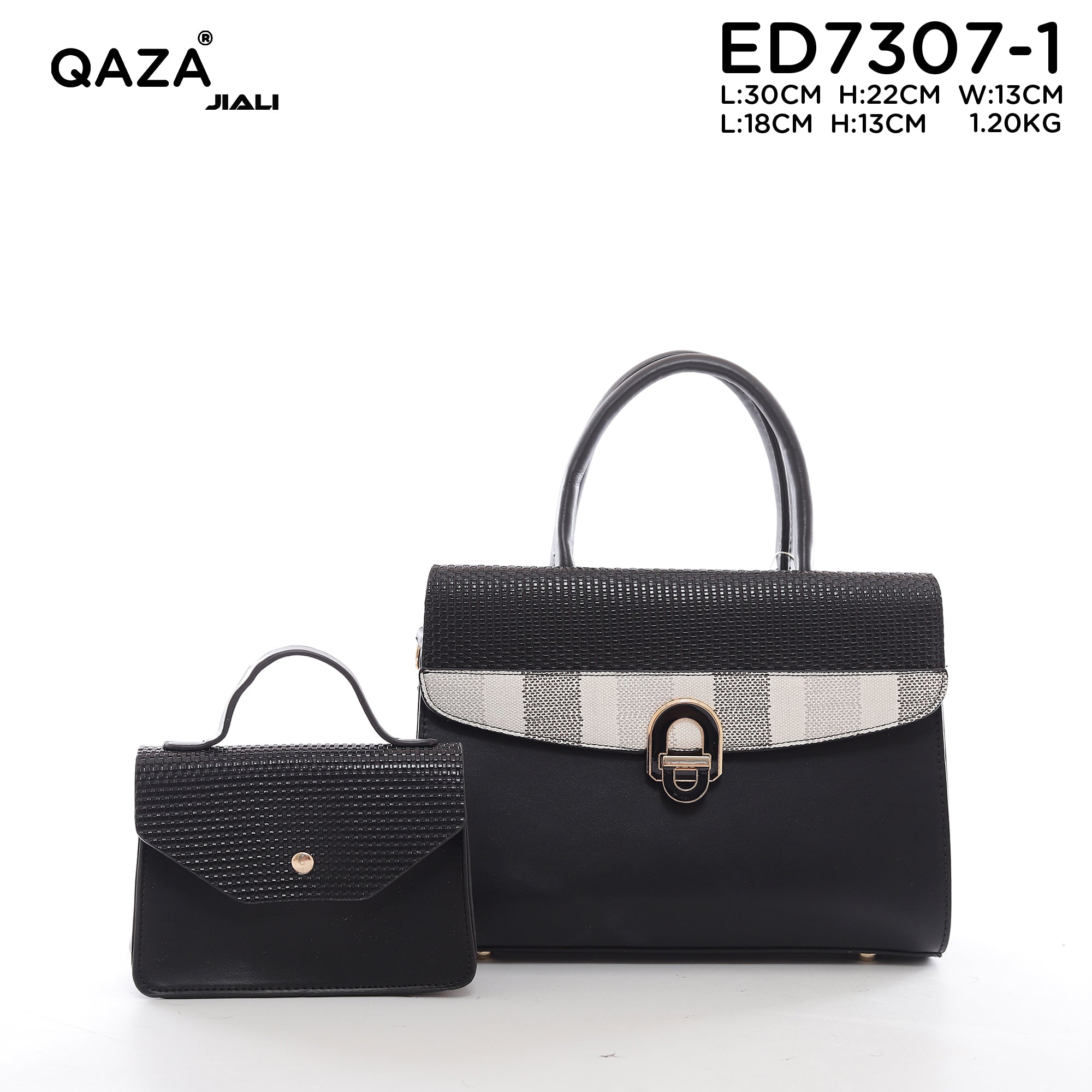 QAZA ED7307-1 Women PU Leather Woven Flap Tote Bag Set