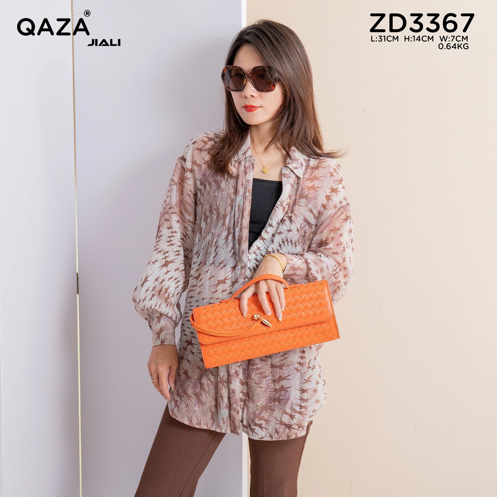 QAZA ZD3367 Women PU Leather Diamond Lattice Chain Shoulder Handbag