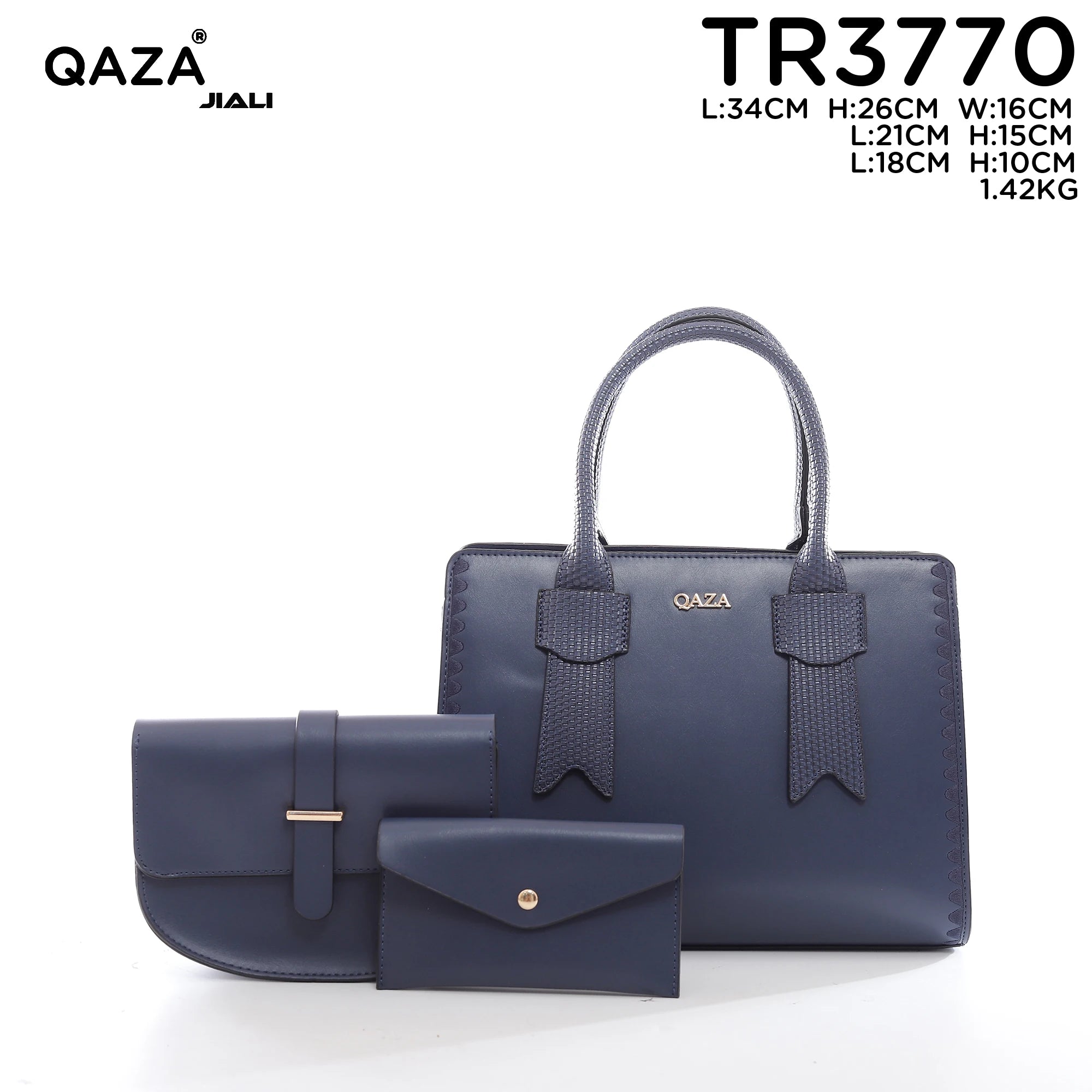 QAZA TR3770 Women PU Leather Saffiano Wavy Edge Tote Bag Set