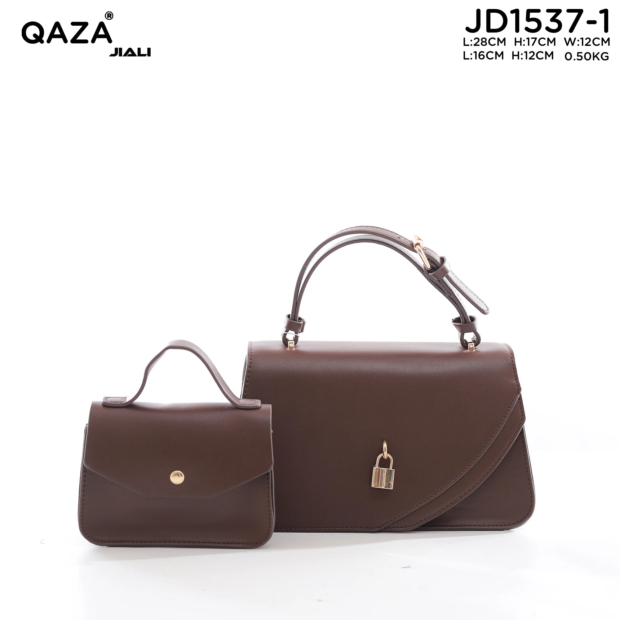QAZA Women PU Leather Classic Solid Color 2-in-1 Shoulder Handbag Purse Set