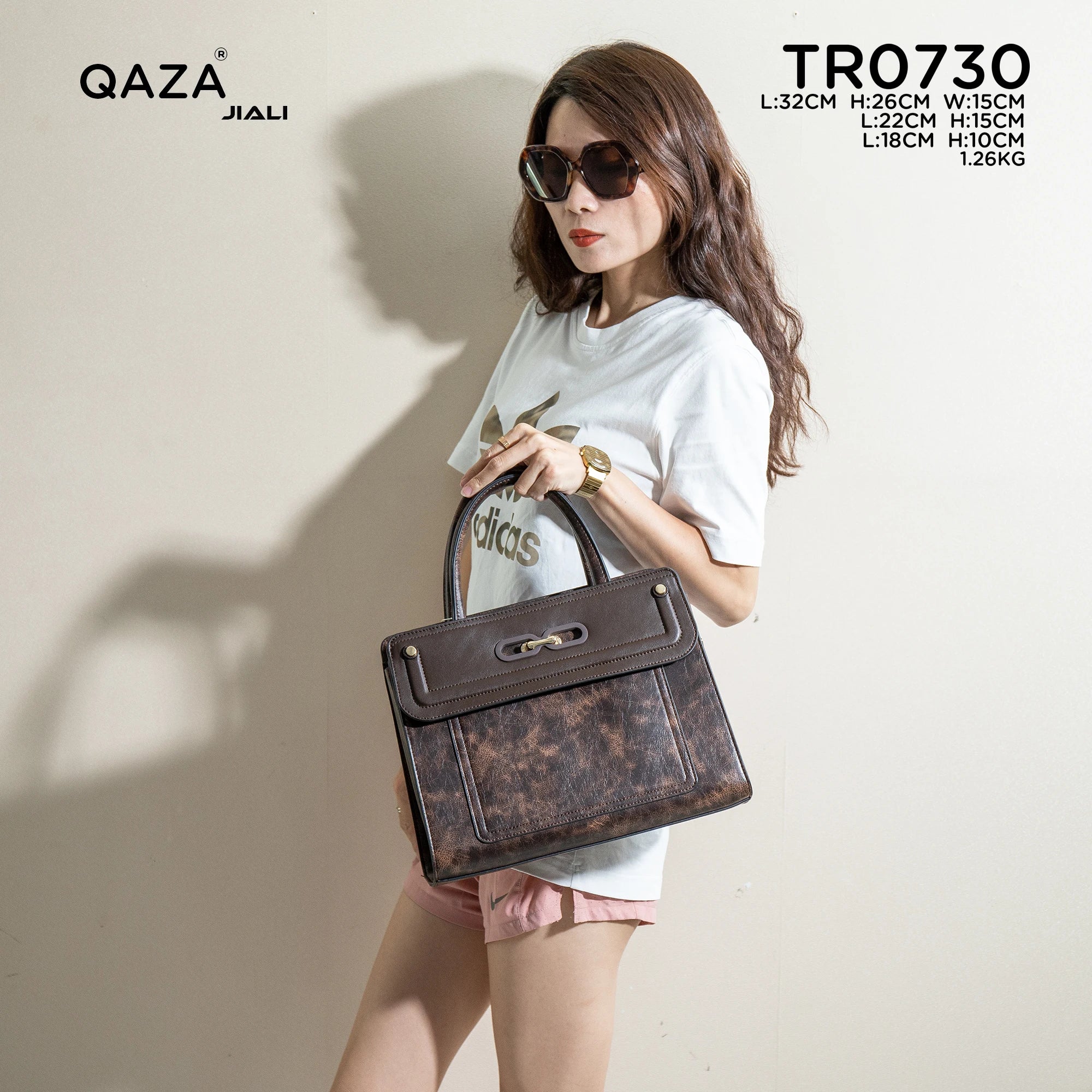 QAZA TR0730 Women PU Leather Crocodile Marble Pattern Tote Bag Set