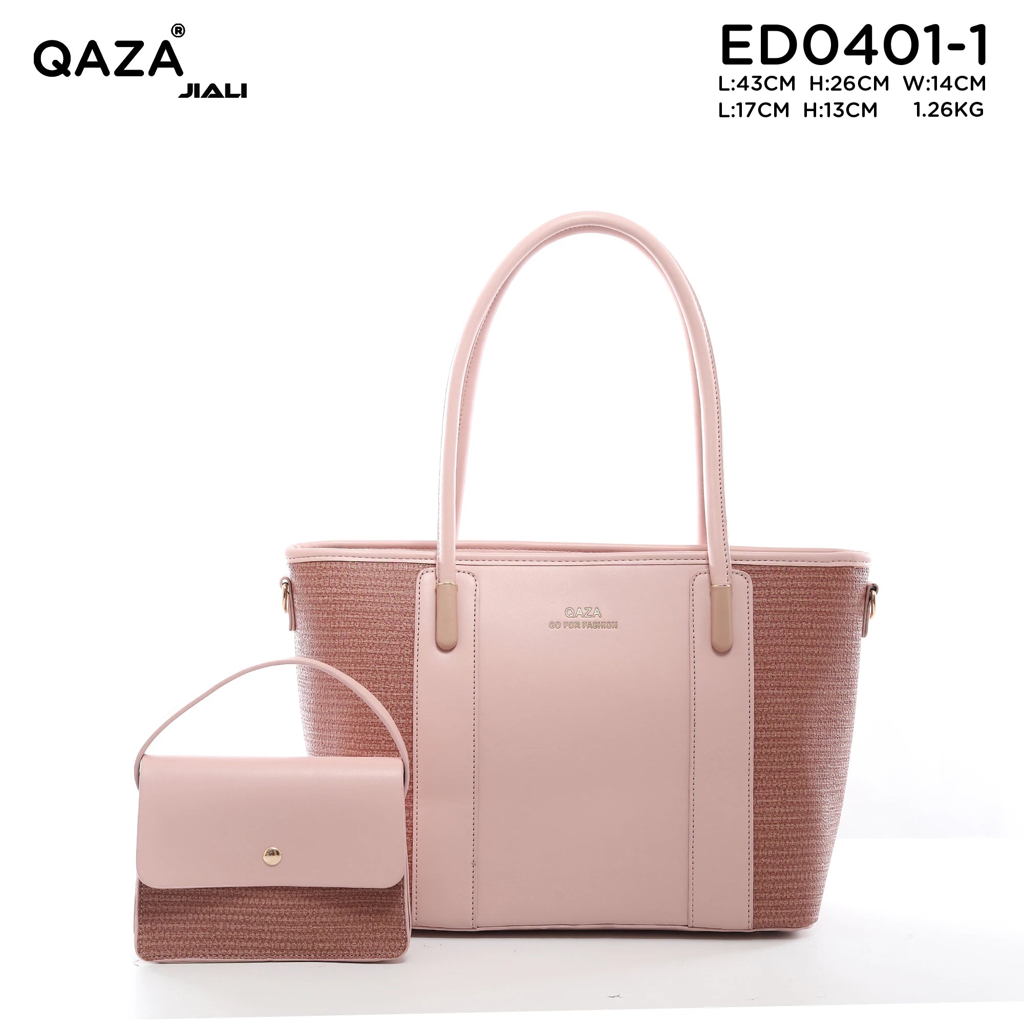 QAZA Women PU Leather Woven Texture 2-in-1 Tote Shoulder Handbag Set